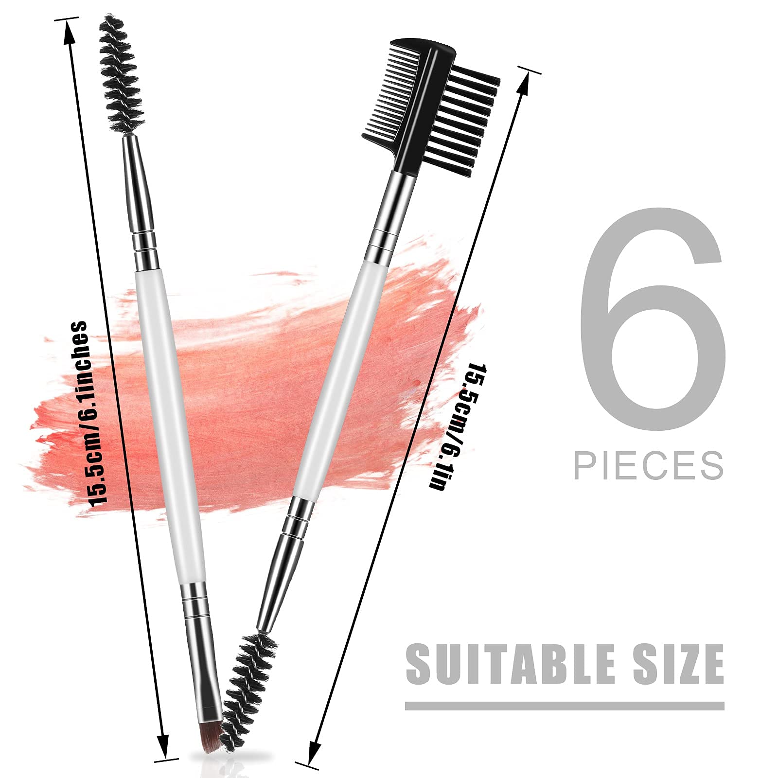 Coolon Professional Eyebrow Brush and Comb Set - 2Pcs Eyebrow Brushes with Spoolie & Angled Brush for Precise Makeup Application, Blending & Grooming (White) - Perfect for Eyebrow Shaping, Eyeliner & Daily Makeup Routine