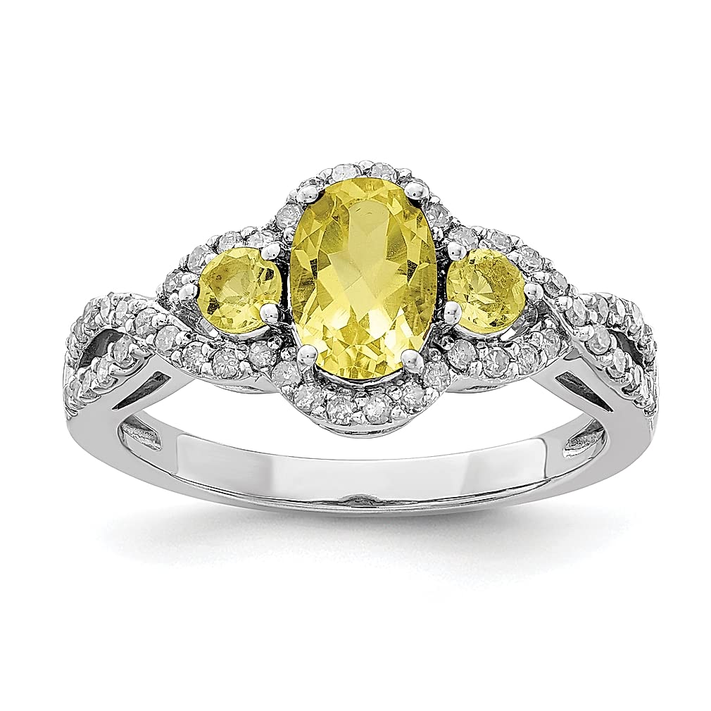 925 Sterling Silver Oval Diamond Lemon Quartz Band Ring Size 7 - Elegant Gemstone Jewelry for Women | Perfect Gift for Her | Ideal for Weddings, Anniversaries & Special Occasions