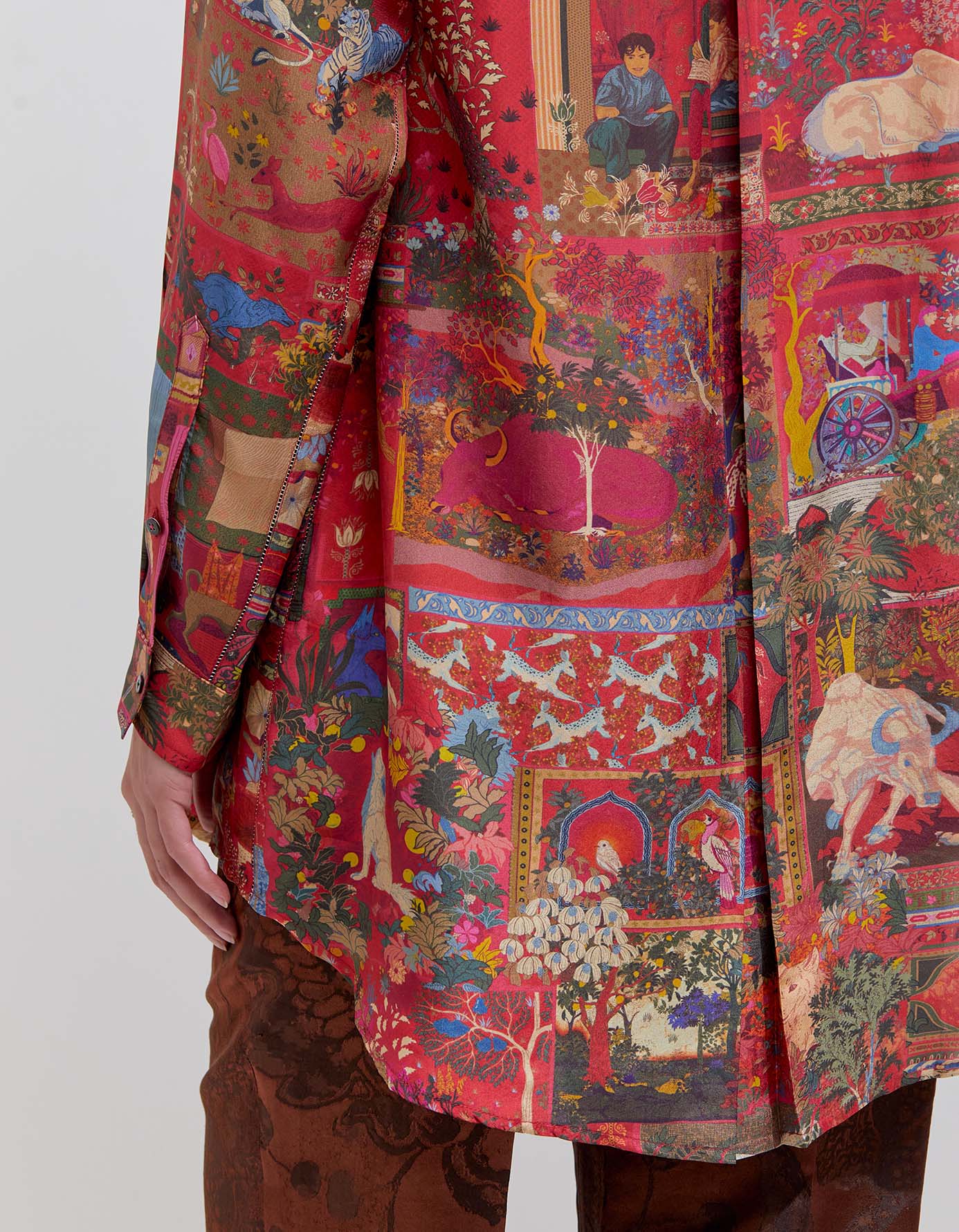 Diya Silk Shirt in Crimson Red - Panchatantra Inspired Ethnic Wear for Festivals, Weddings & Cultural Events