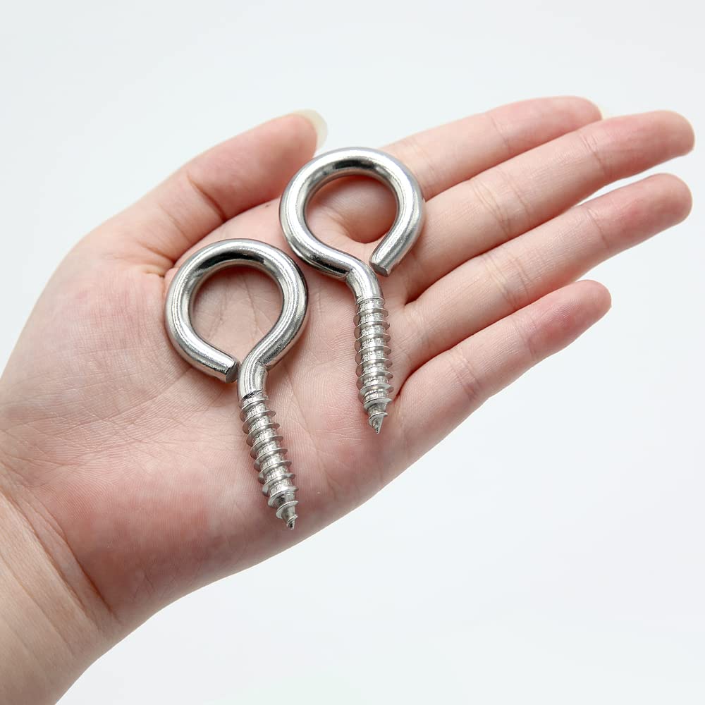 6 Pcs M6 304 Stainless Steel Screw Eye Hooks - 2.5 Inch Heavy Duty Eye Bolts with 200LB Load Capacity - Indoor & Outdoor Use for Hanging Plants, Wind Chimes, and Outdoor Decor