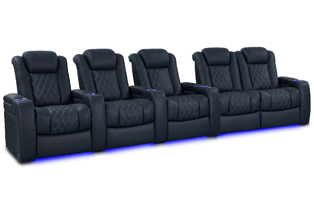 2025 New Tuscany Luxury Leather Home Theater Seating - 5-Seater Loveseat Right Chaise in Moonlight Blue | Premium Home Cinema Furniture for Movie Nights & Entertainment Rooms