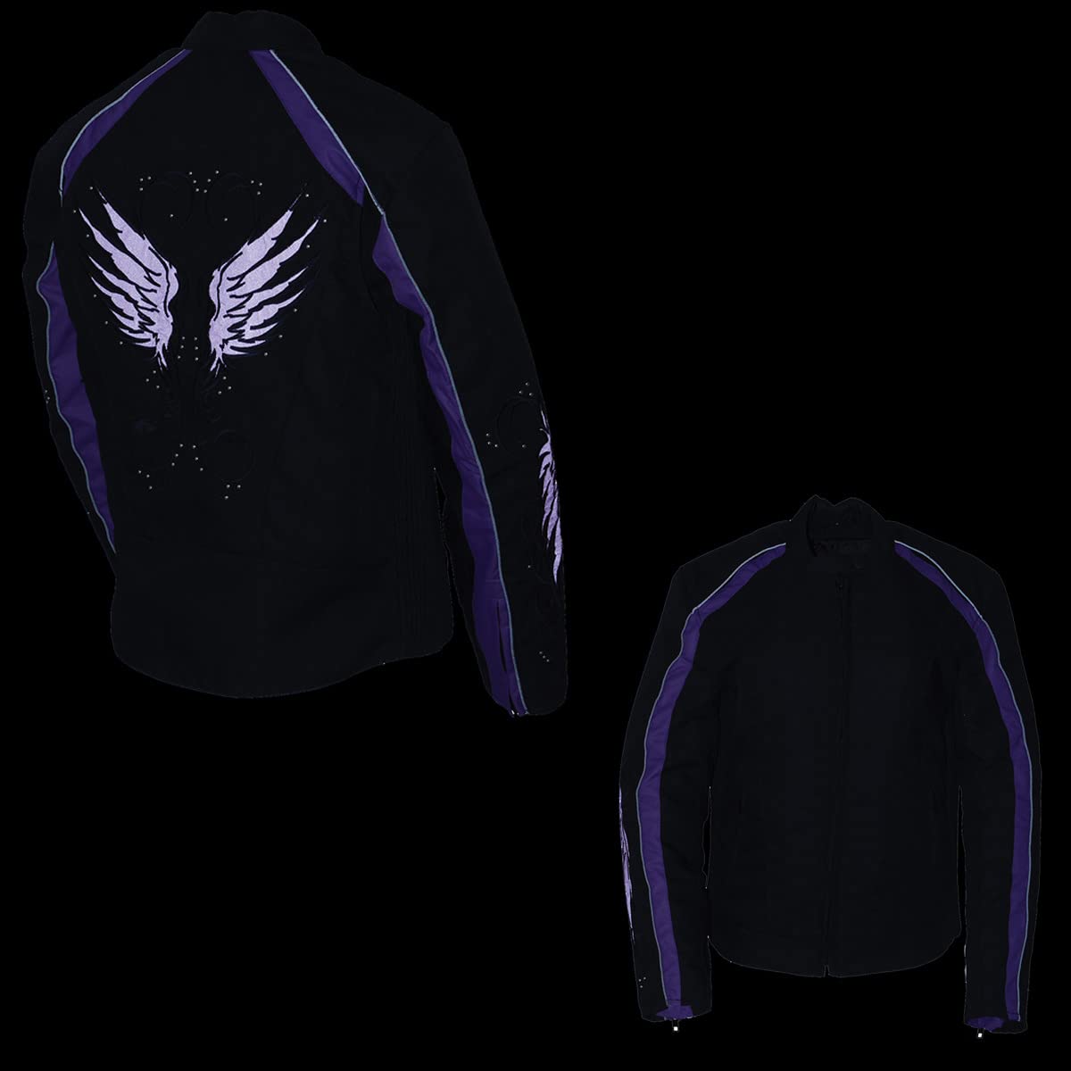 Milwaukee Leather SH1954 Women's Black Textile Motorcycle Jacket with Stud & Wings Detailing - Stylish Protective Riding Gear for Bikers & Outdoor Adventures