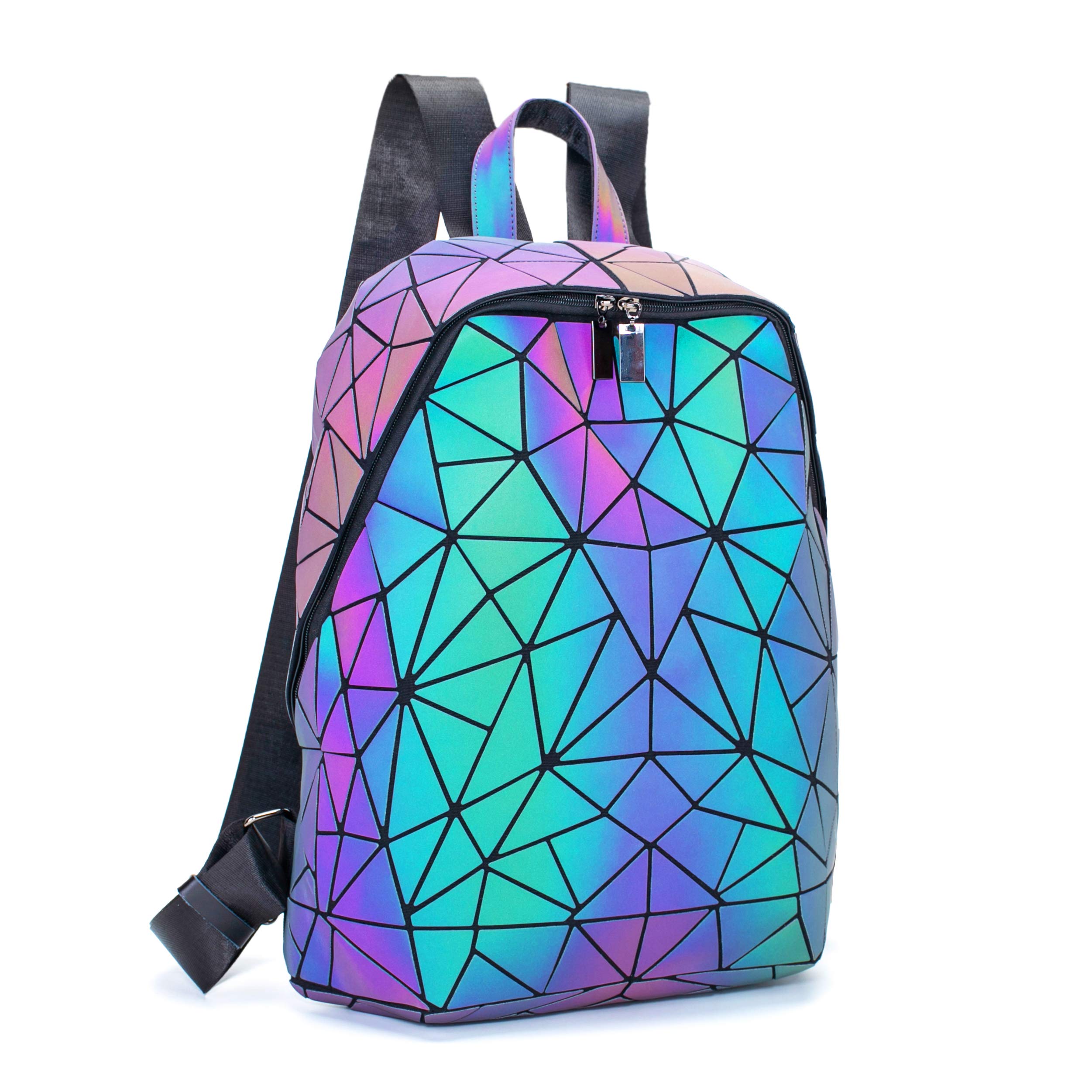 Luminous Geometric Backpack for Women - Holographic Reflective Handbag & Iridescent Daypack (BB19007-YE02) - Perfect for Night Out, Rave Parties, and Festival Fashion Accessories