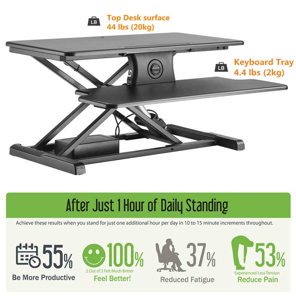 PrimeCables Electric Standing Desk Converter - 31.5 Inch Height Adjustable Riser with One-Touch Button, Keyboard Tray for Dual Monitor & Laptop - Perfect for Home Office, Gaming Setup & Workspace Ergonomics