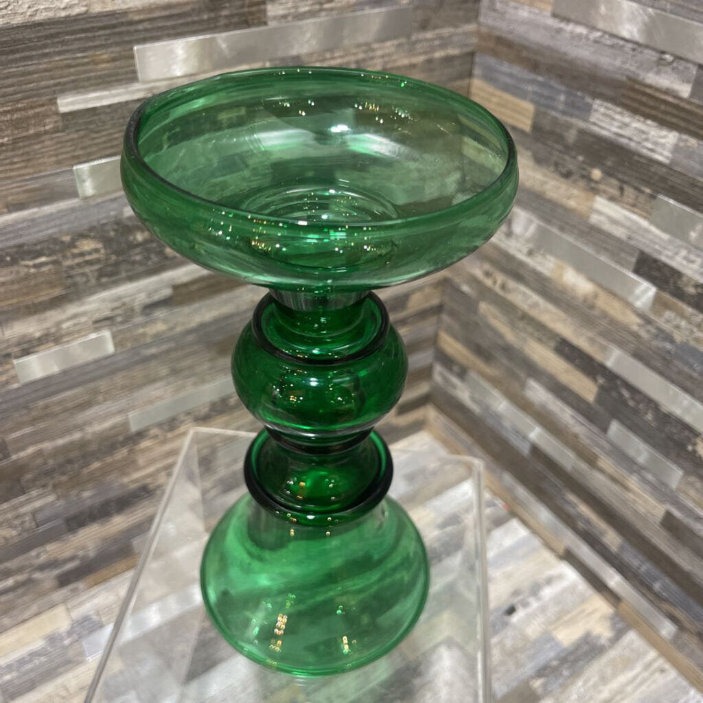 Elegant Green Art Glass Candle Holder - 4.5