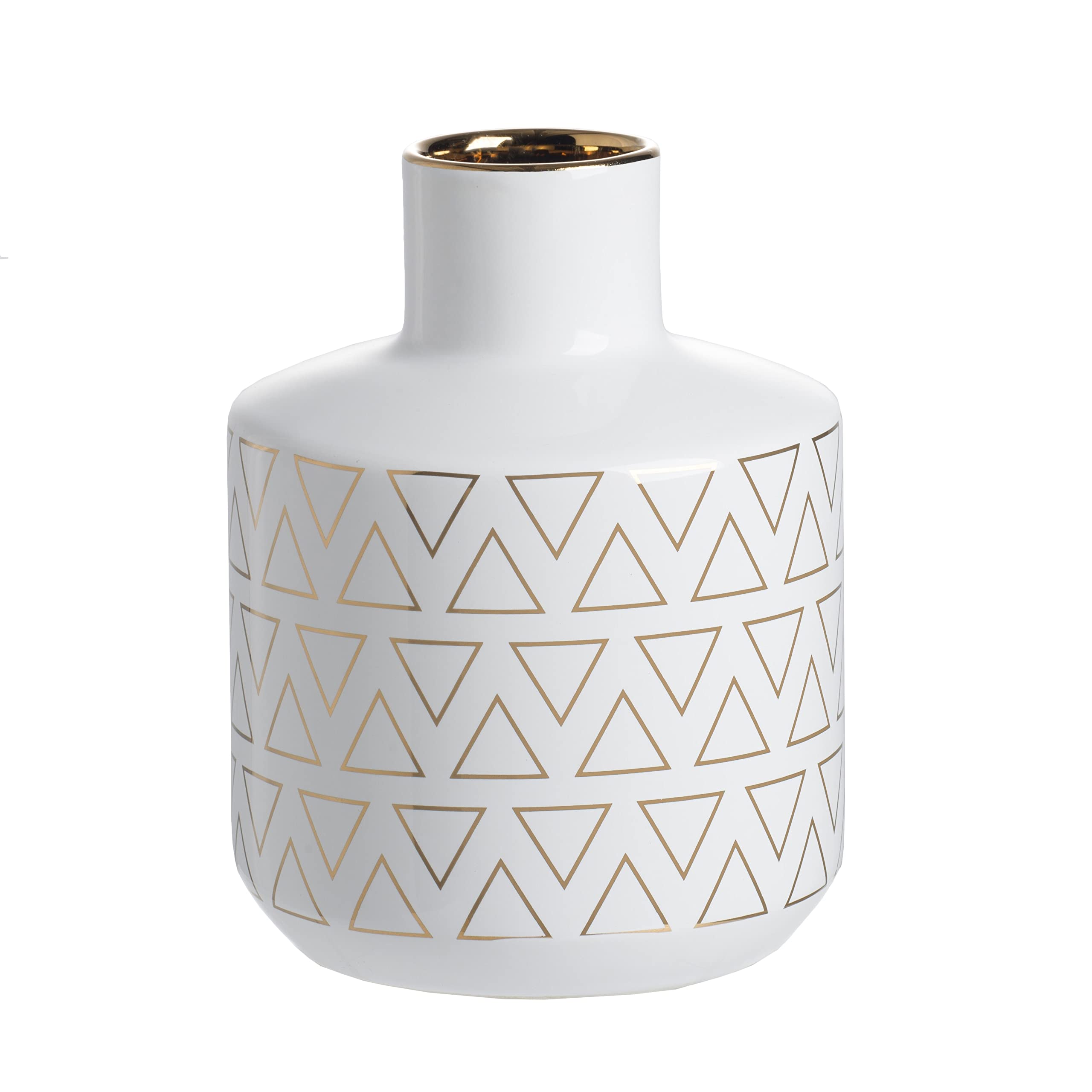 8-inch Gloss White and Gold Ceramic Vase - Elegant Transitional Home Decor for Living Room, Dining Table & Wedding Centerpieces