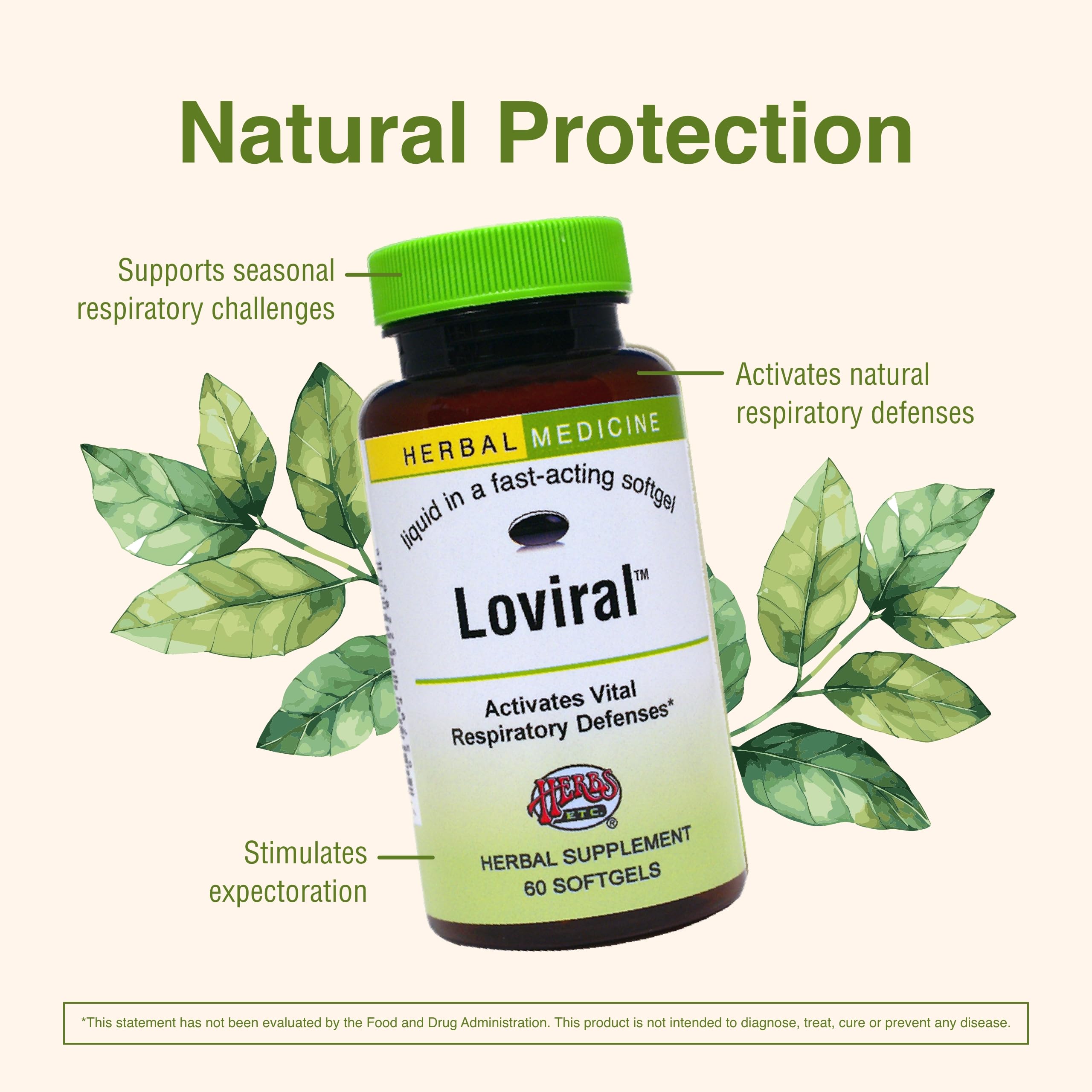 Herbs Etc. Loviral - Lung Health Supplement for Respiratory Support & Immune Defense - Natural Herbal Formula with Lomatium, Pelargonium & OSHA - Gluten-Free, Non-GMO - 60 Softgels (60 Servings) - Ideal for Cold Season, Allergy Relief & Daily Respiratory Wellness