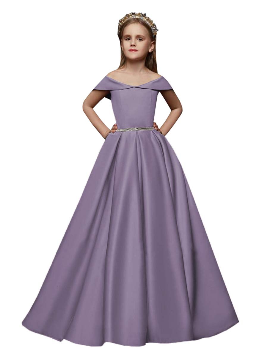 Elegant Off-Shoulder Pageant Dress for Girls - Princess Birthday Party Formal Gown with Hidden Pockets | Perfect for Pageants, Quinceañeras, Prom & Special Occasions