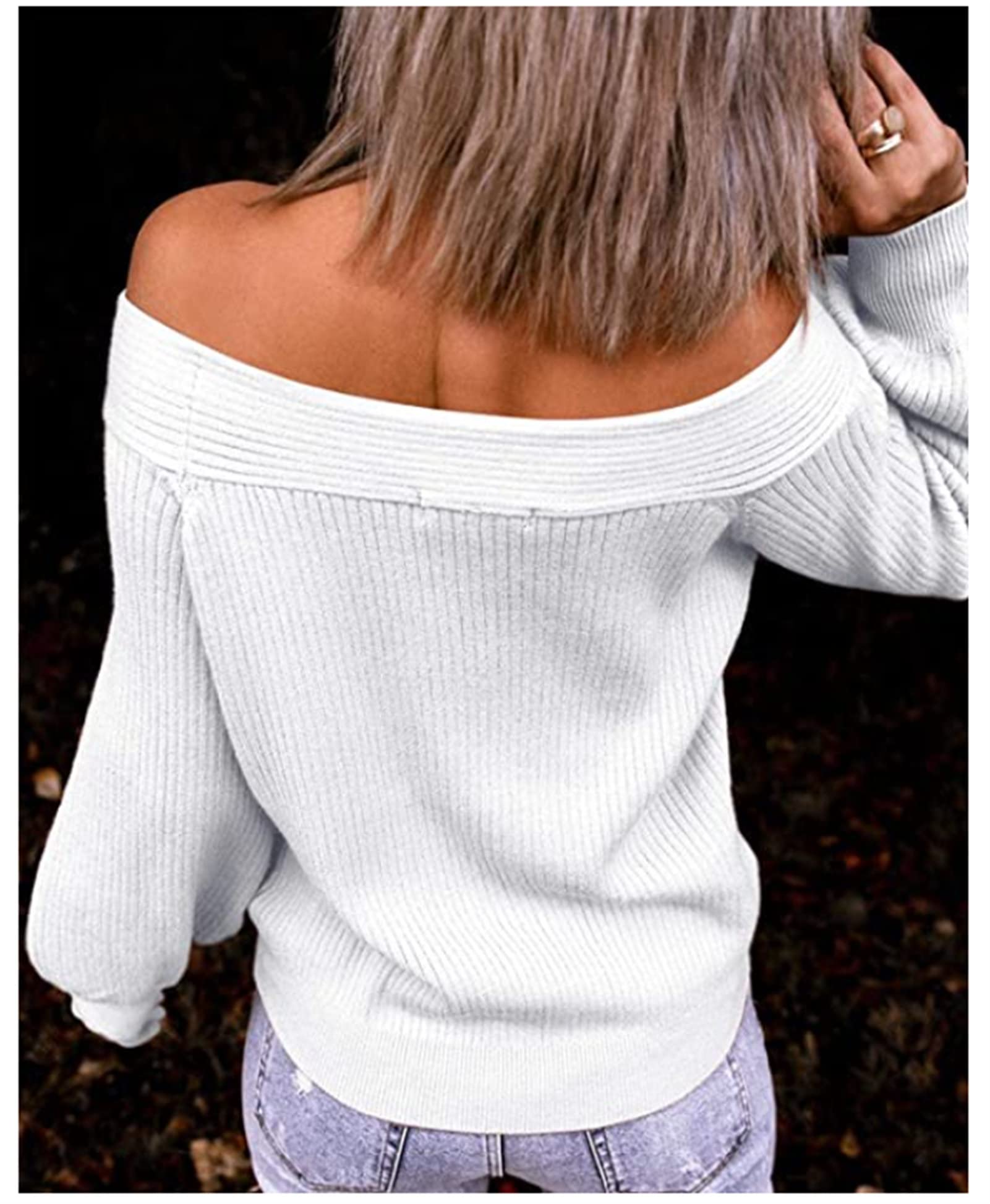 Women's Off Shoulder Sweater Long Sleeve Loose Batwing Sleeves Pullover Knit Jumper Casual Oversized Waffle Tunic Top for Fall Winter Layering, Date Night & Cozy Outfits