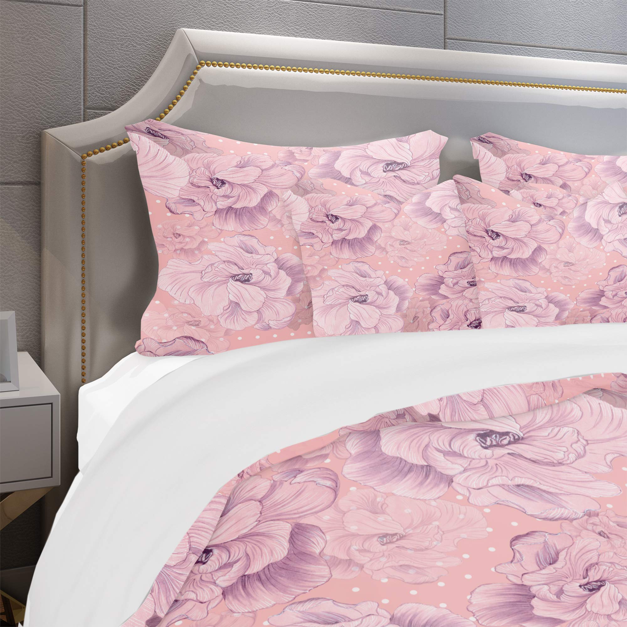DesignQ 3-Piece King Size Duvet Cover Set - Ultra Soft Hypoallergenic Microfiber Bedding for All Seasons - Pink Floral Bohemian Style - Machine Washable | Perfect for Master Bedroom, Guest Room & Bohemian Home Decor