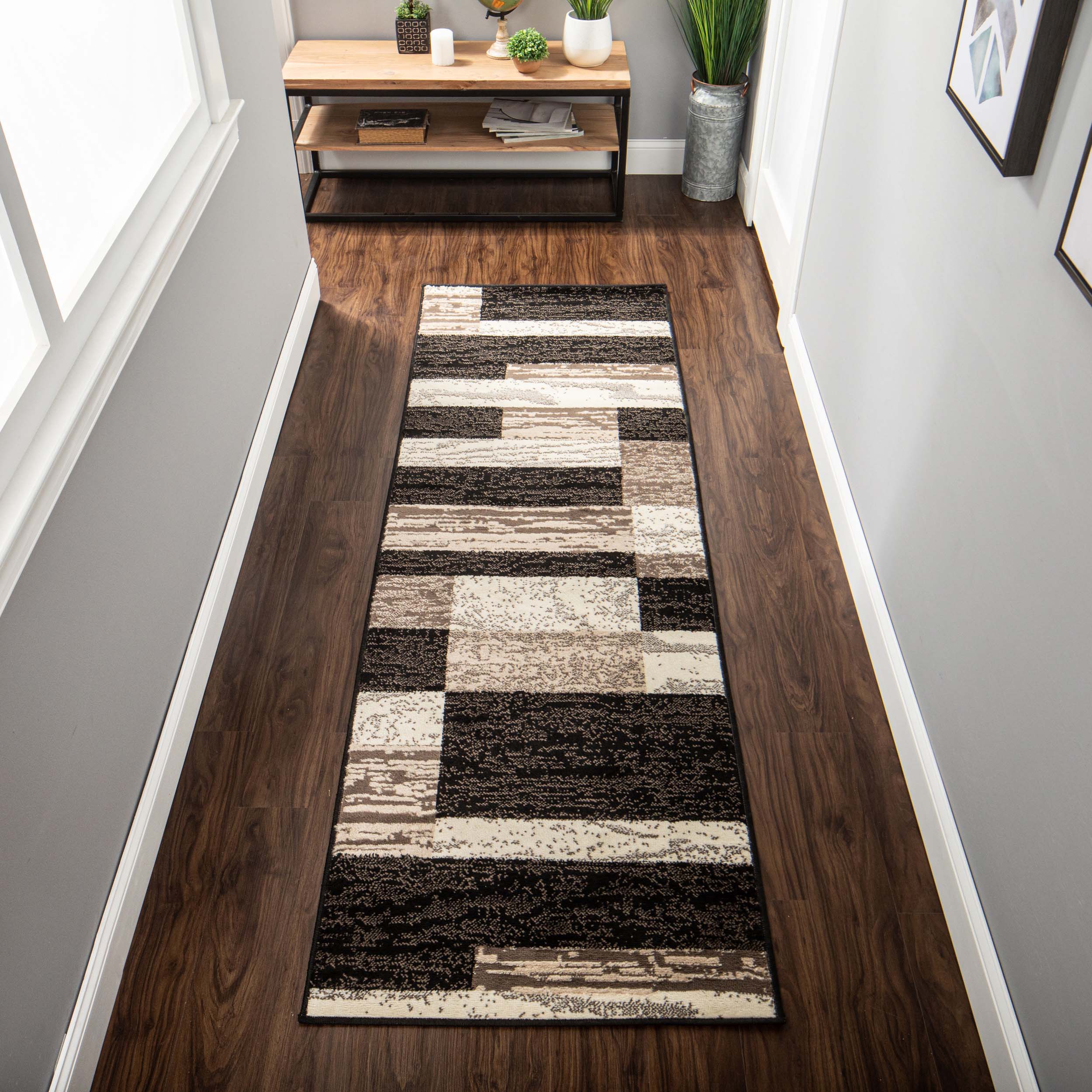 Stylish Rockwood Contemporary Geometric Patchwork Area Rug - Non-Slip Indoor Runner for Living Room, Bedroom & Office Decor