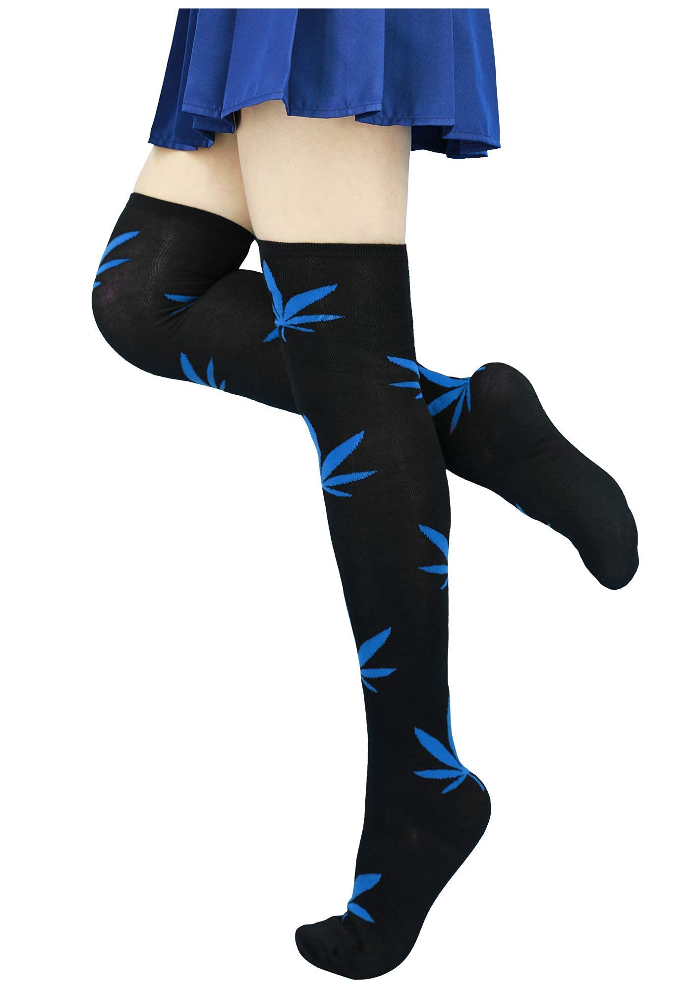 DAZCOS Women's Maple Leaf Thigh High Socks - Cute Weed Knitted Stockings for Cosplay, Halloween, Party & Daily Wear | Warm Winter Fashion, Kawaii Outfit Accessory, Gift for Her