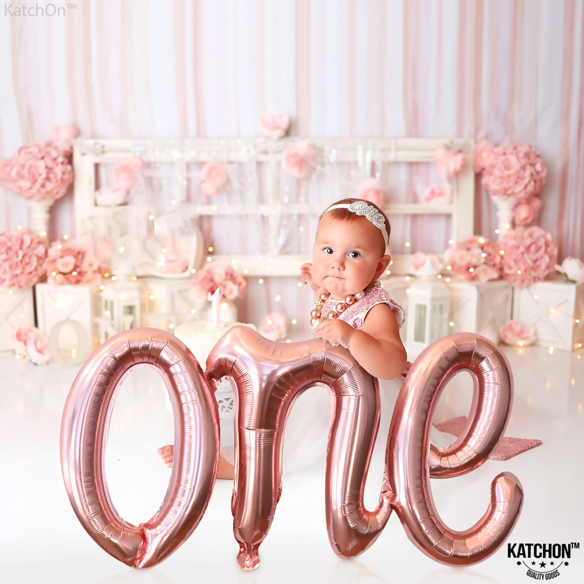 KatchOn 20 Inch Rose Gold 'One' Foil Balloon Letters - First Birthday Decorations for Girls | Sweet Peach Themed Party Supplies | Perfect for 1st Birthday Parties, Baby Showers & Gender Reveals