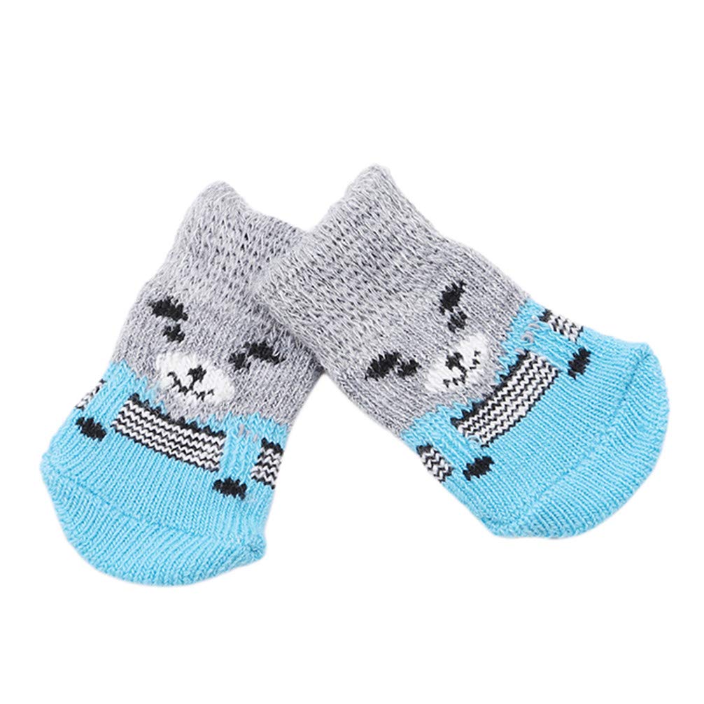 Non-Slip Pet Socks with Paw Prints for Small Dogs & Cats - Anti-Skid Grip Socks for Puppies & Kittens - Perfect for Hardwood Floors, Tile & Cold Weather (Blue, Medium)