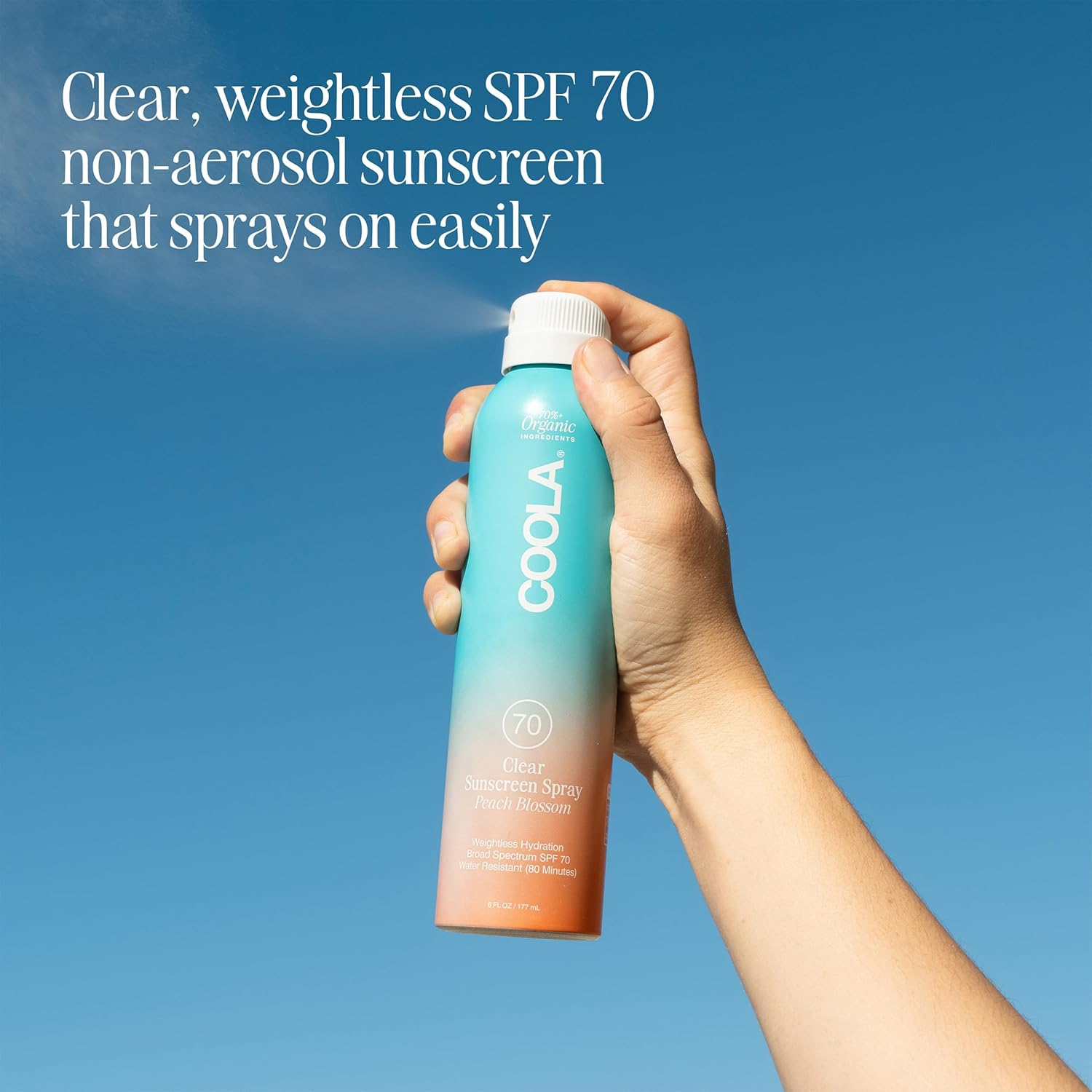 COOLA Classic Body Organic Sunscreen Spray SPF 70 - Peach Blossom Scent | Broad Spectrum UVA/UVB Protection | Water Resistant & Reef Safe | Perfect for Beach, Pool & Outdoor Activities