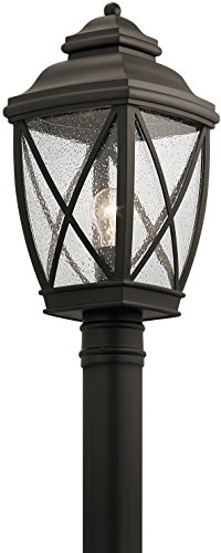 Kichler Tangier 19.75 Inch 1-Light Outdoor Post Light with Clear Seeded Glass in Olde Bronze - Perfect for Porch, Patio, Garden, and Pathway Lighting
