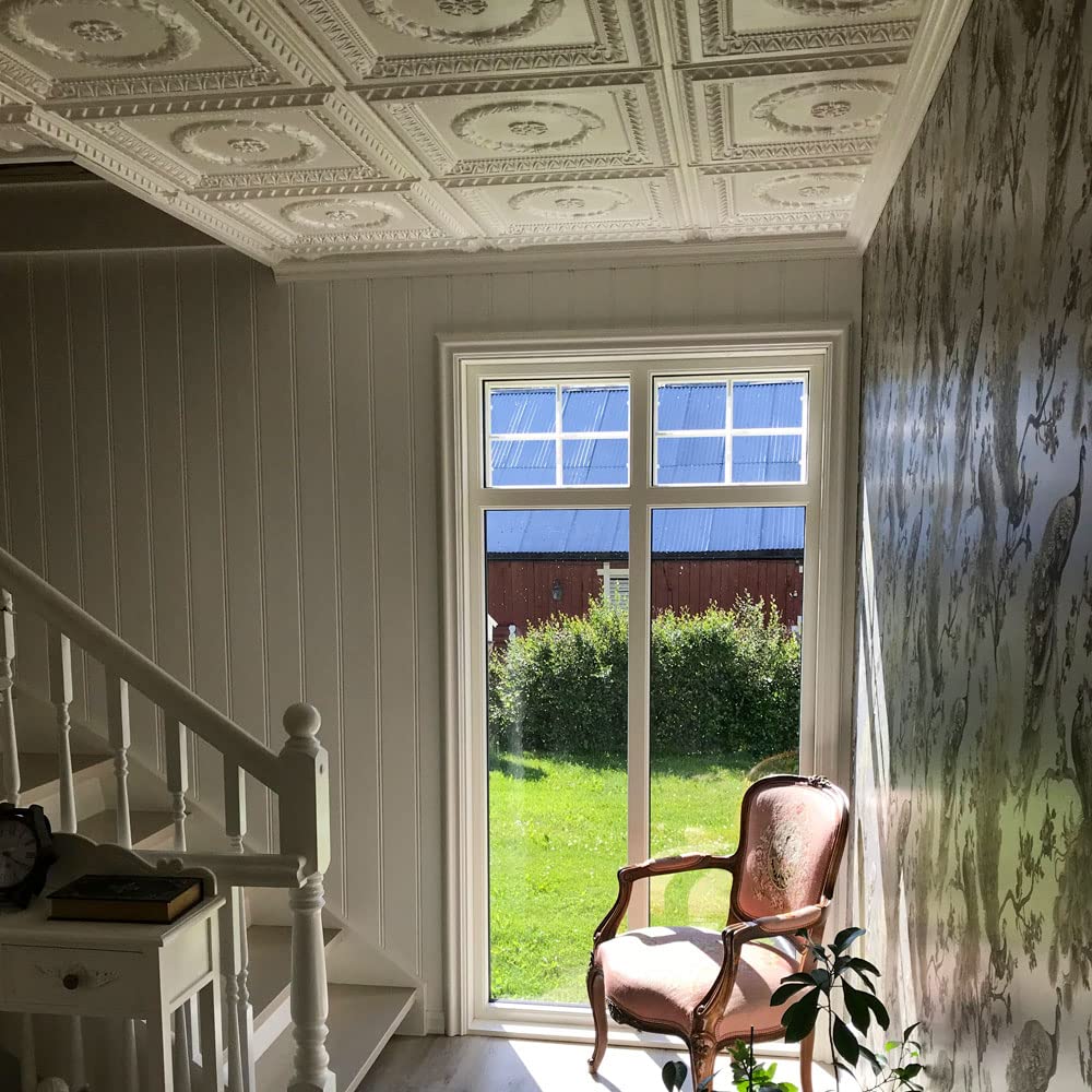 210 Laurel Wreath PVC 2' x 2' Ceiling Tiles - Lay-in or Glue-up Installation, Mocha Brown (10-Pack) - Perfect for Home Office, Basement & Drop Ceiling Renovations