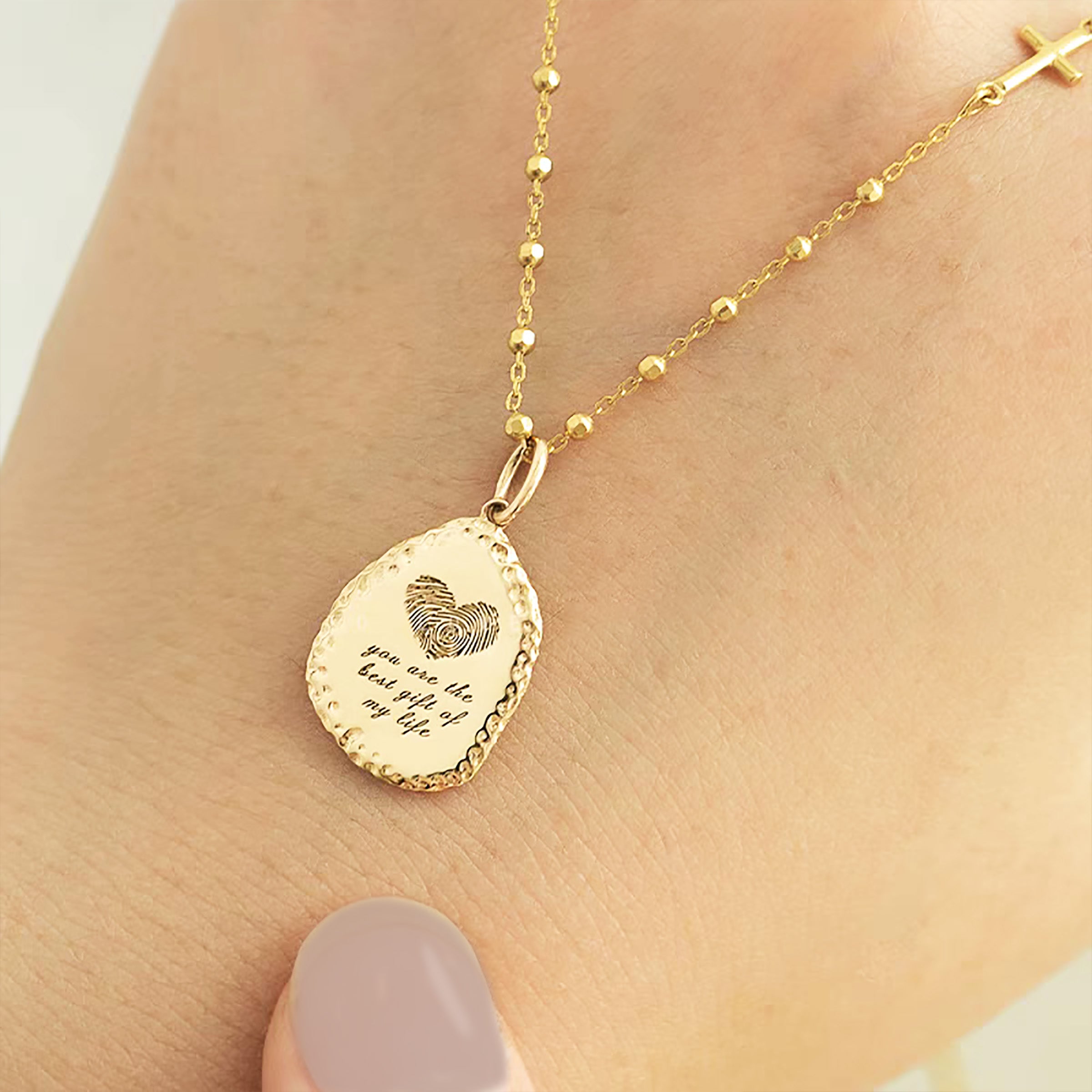 Solid Gold Footprint Necklace - Personalized Custom Jewelry for Women - Unique Hand & Footprint Pendant - Perfect Gift for Mom, Grandma & Newborn Baby - Ideal for Mother's Day, Baby Shower & Birthday Gifts
