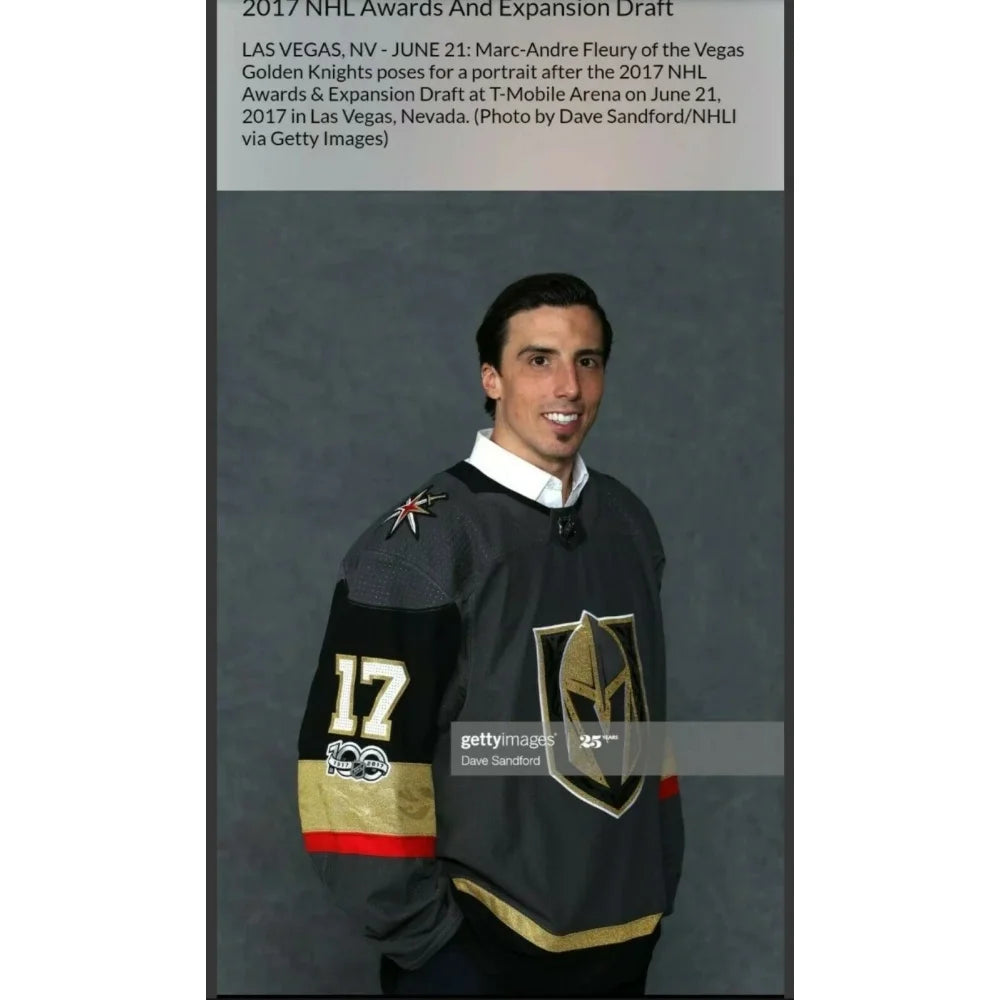 Authentic Marc Andre Fleury Signed Vegas Golden Knights NHL Expansion Draft Jersey 6/21/17 with JSA COA - Perfect for Hockey Collectors, Sports Memorabilia Displays, and NHL Fan Gifts