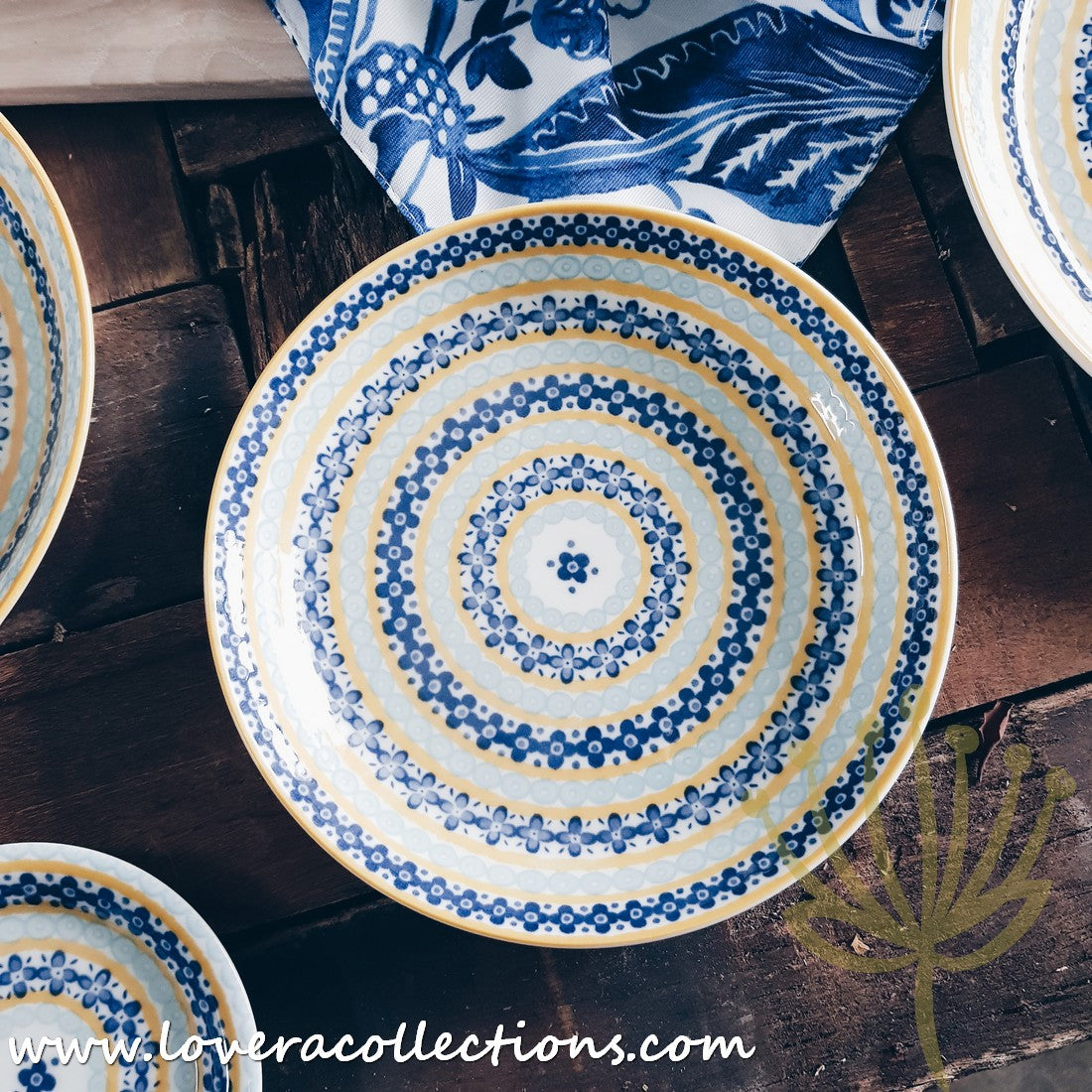 Awasaka Japan Blue & Yellow Floral Tea & Dinnerware Set - Elegant Japanese Ceramic Cups, Plates & Serving Dishes for Afternoon Tea, Dinner Parties & Home Decor