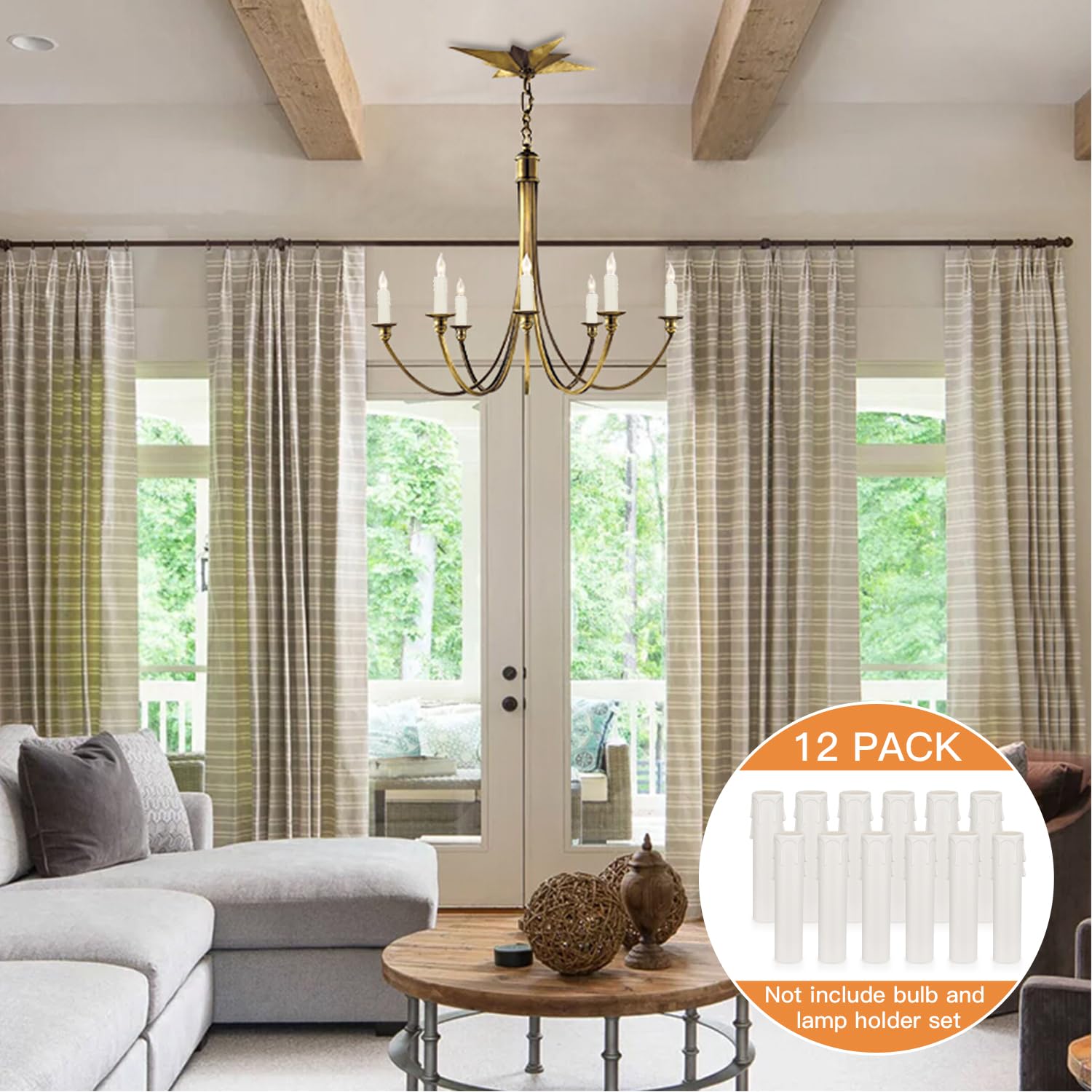Helunsi 12 Pack 4 Inch White Plastic Chandelier Candle Sleeves - E12 Candelabra Base Covers for DIY Lamp Replacement - Perfect for Dining Room, Bedroom & Wedding Decor Lighting Accessories