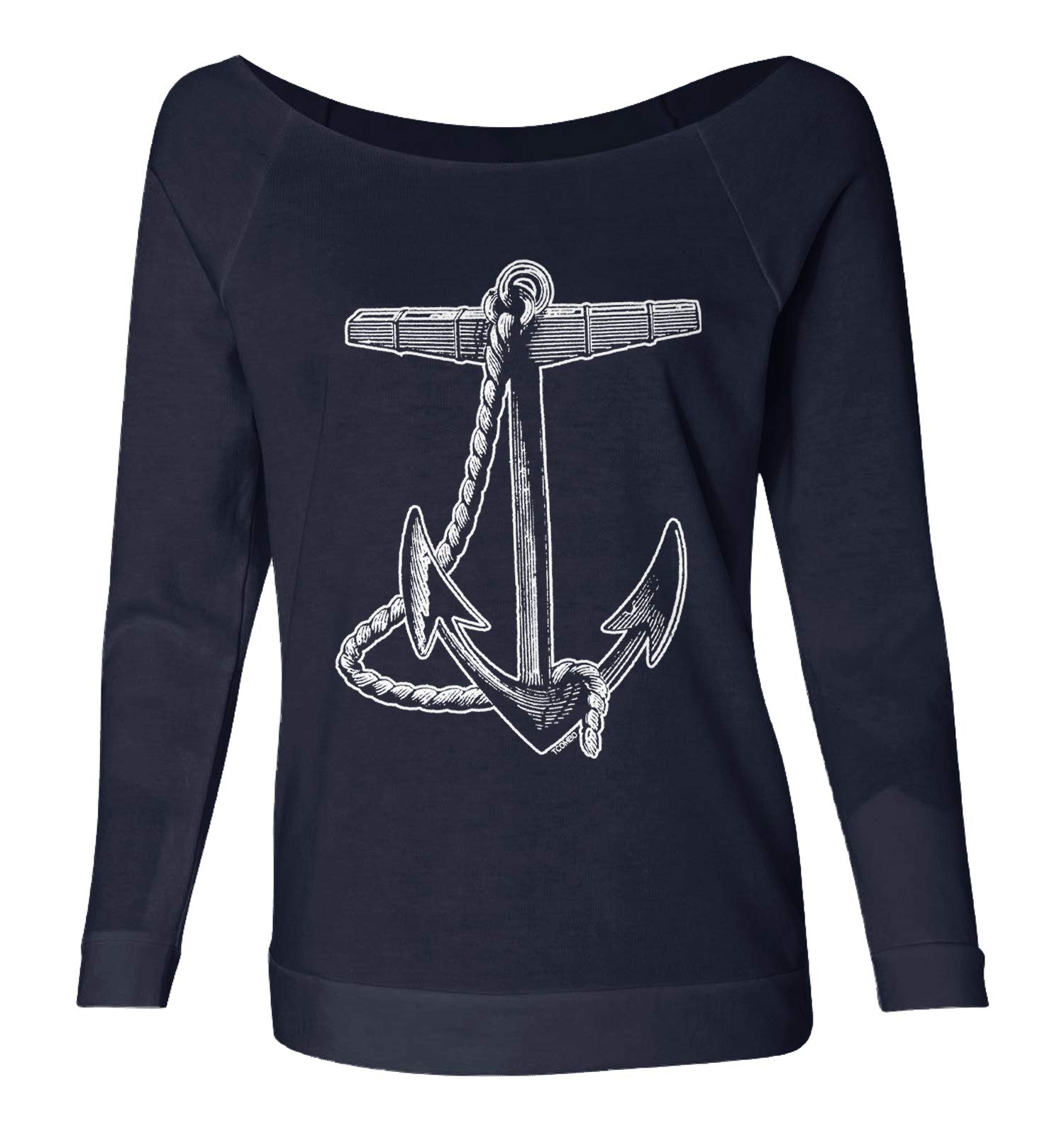 Anchor Nautical Marine Boat Yacht Women's French Terry Sweater - Cozy Pullover for Sailing, Yachting & Coastal Lifestyle - Perfect for Nautical Themed Outfits & Seaside Adventures