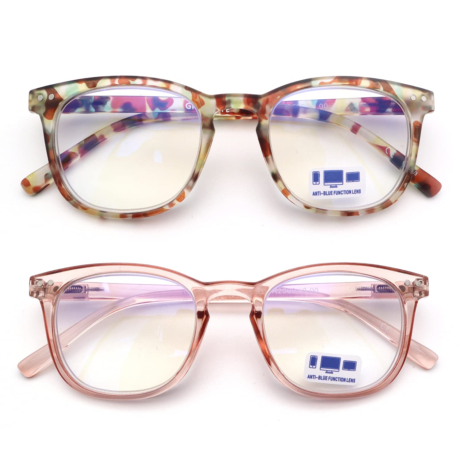 Trendy Blue Light Blocking Glasses for Women - 2 Pack Lightweight Computer & Gaming Glasses with Anti Glare & Spring Hinge | Perfect for Office Work, Online Classes & Screen Time Protection