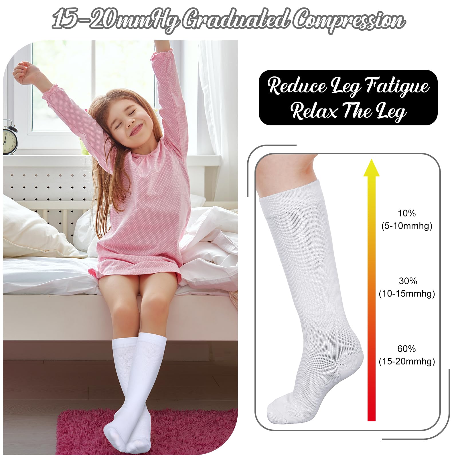 4 Pairs Kids Compression Socks 15-20 mmHg - Knee High Support Stockings for Children, Boys & Girls - Perfect for Travel, Sports & School Activities