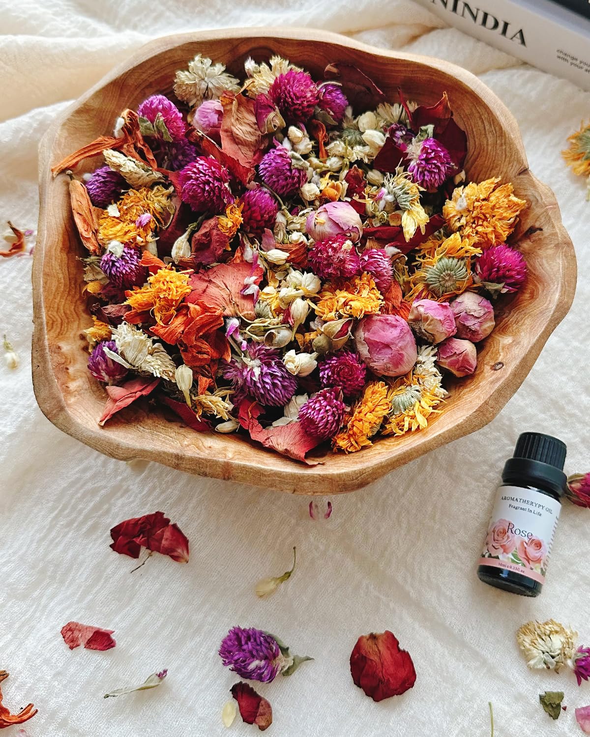 Pink Rose Scented Potpourri Bowl Filler with Dried Flowers - Natural Floral Mix of Rose, Chamomile, Jasmine & More for Home Decor | Perfect for Valentine's Day Gifts, Housewarming & Hostess Presents | Use in Bathrooms, Living Rooms & Bedrooms for Aromatherapy