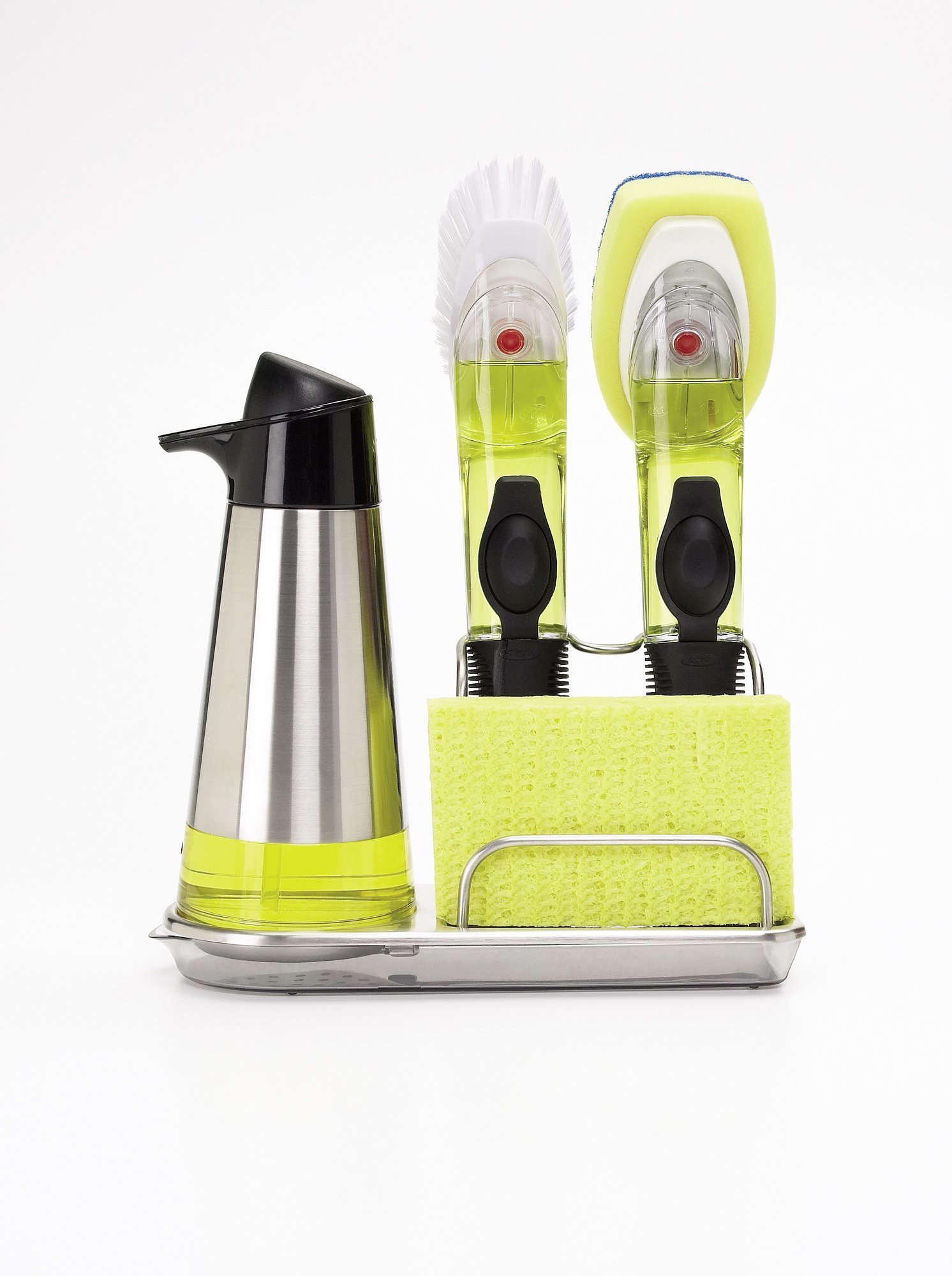 OXO Good Grips Stainless Steel Soap Dispenser and Sink Caddy Set - Premium Kitchen & Bathroom Organizer for Liquid Soap, Dish Soap, and Hand Wash - Perfect for Countertop, Sink, and Vanity Organization