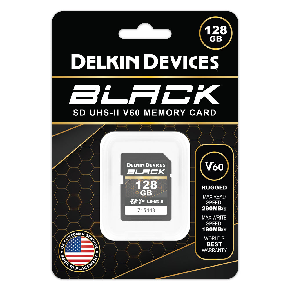 Delkin DSBV6128 128GB UHS-II V60 SDXC Memory Card - High-Speed Performance for 4K Video & Burst Mode Photography | Perfect for DSLR Cameras, Drones & Action Cameras