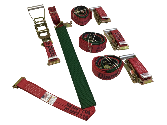 2-Pack 11' Diamond Weave 3-Point Ratchet Wheel Straps with 2' Low Profile Grip Sleeves - E-Track Compatible (4-Pack) for Heavy-Duty Cargo Securing & Truck Tie-Downs