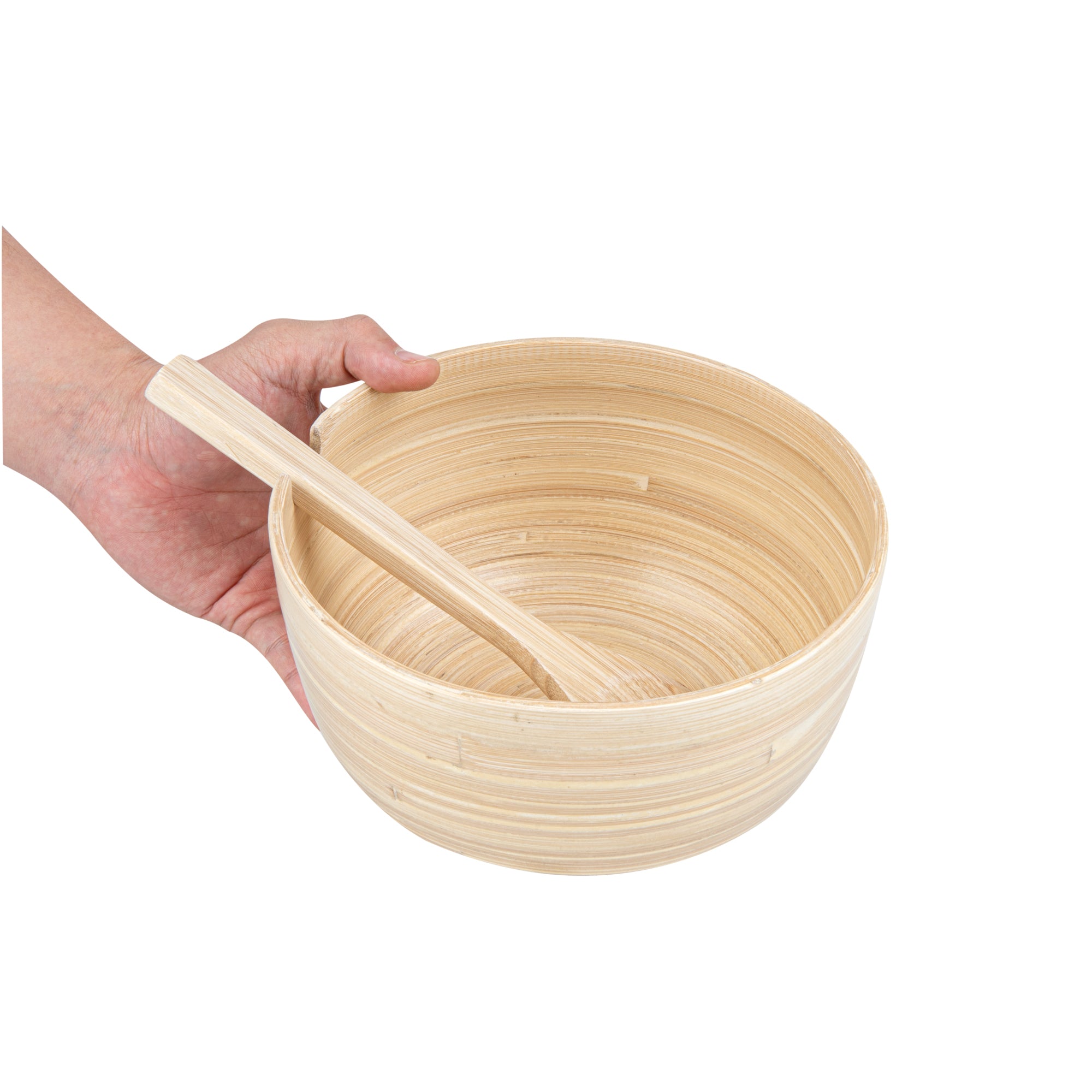 Bambuddha 25 oz Round Natural Bamboo Serving Bowl with Spoon - Eco-Friendly, Durable 7.75