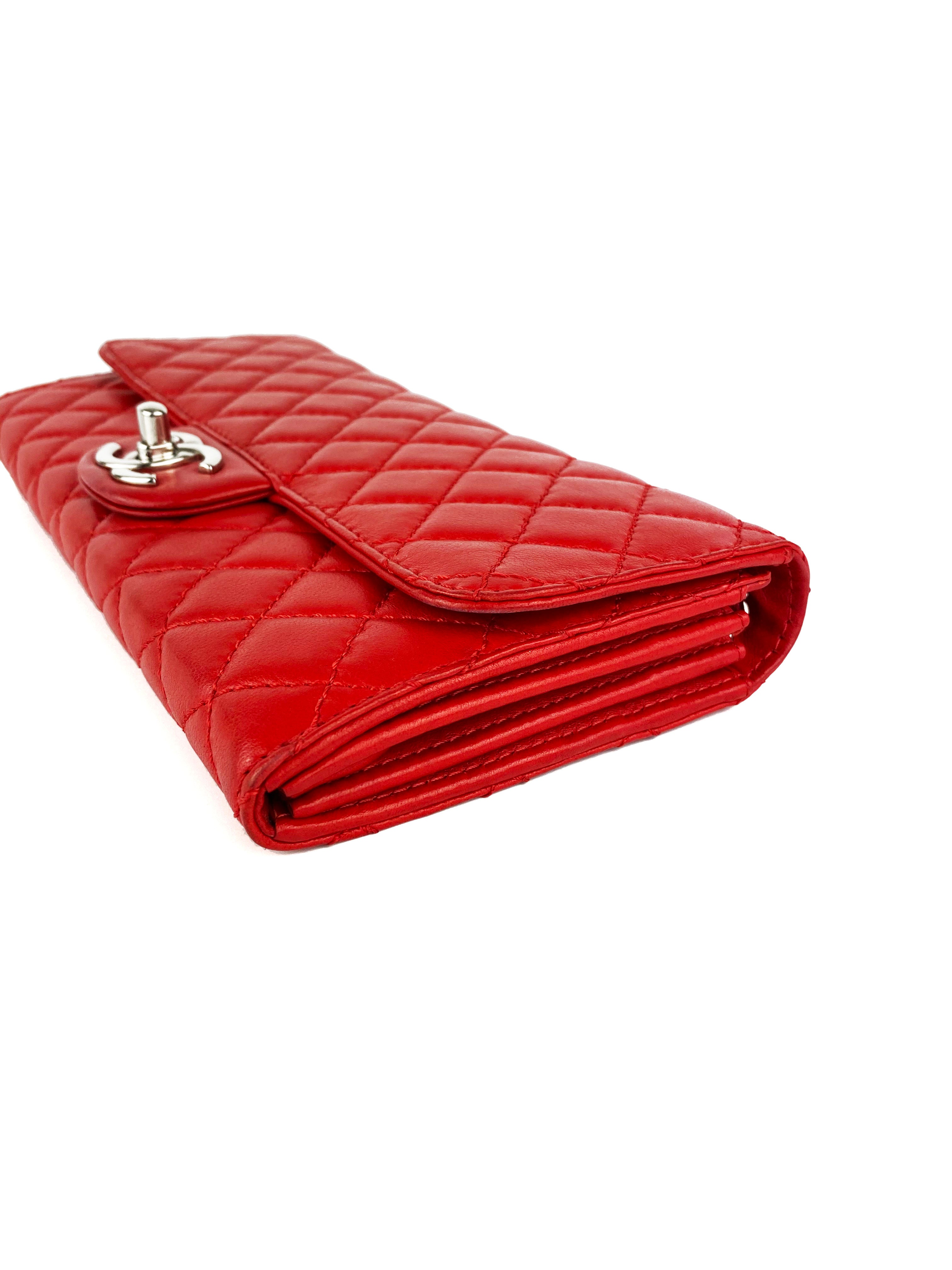 Authentic Chanel Red Lambskin Classic Flap Clutch Bag - Luxury Designer Crossbody Purse for Women | Perfect for Evening Parties, Date Nights & Special Occasions