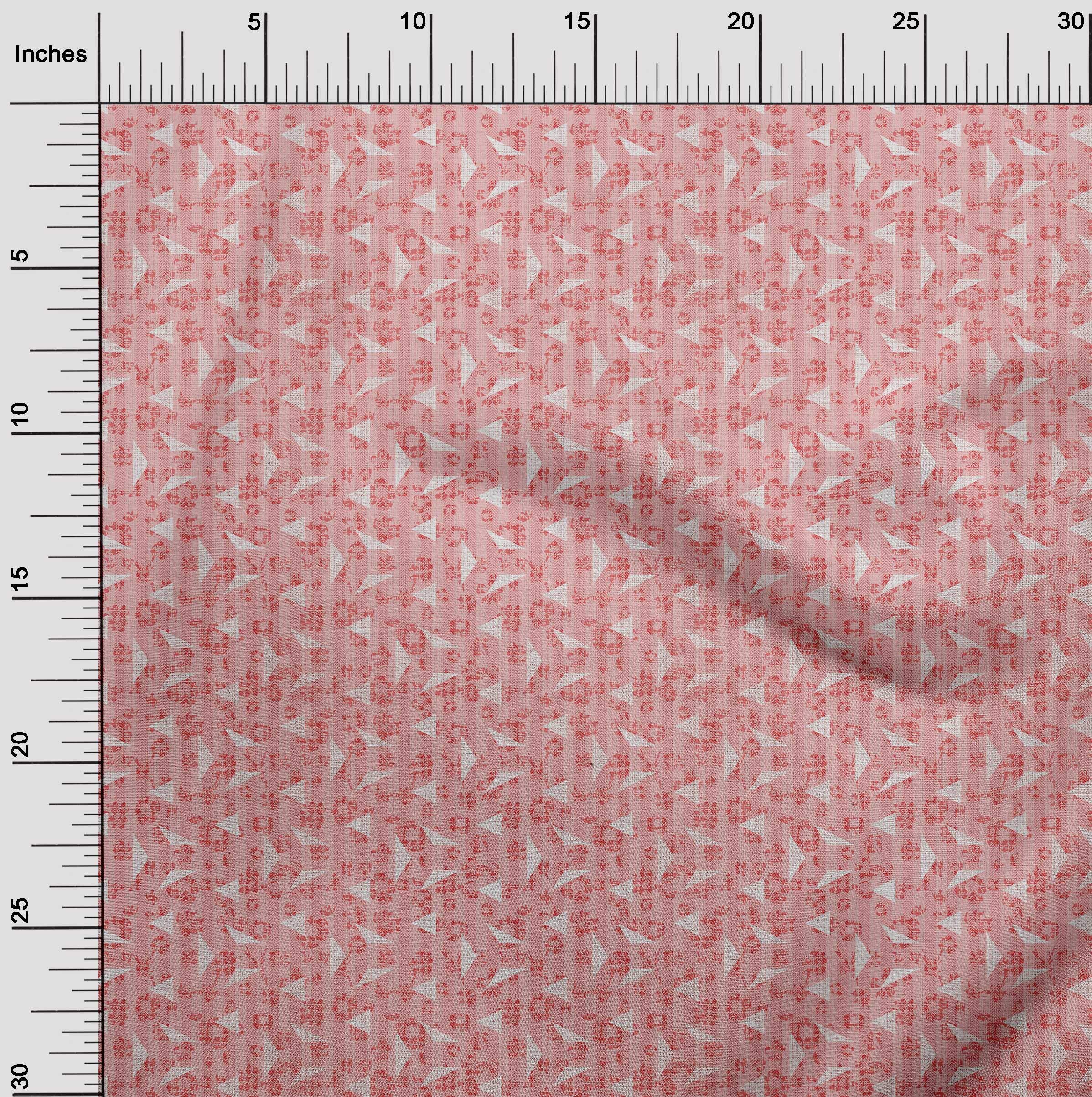 Velvet Pink Salmon Fabric with Triangle Geometric Print - 58 Inch Wide Dress Material by The Yard | Perfect for DIY Dresses, Home Decor & Craft Projects