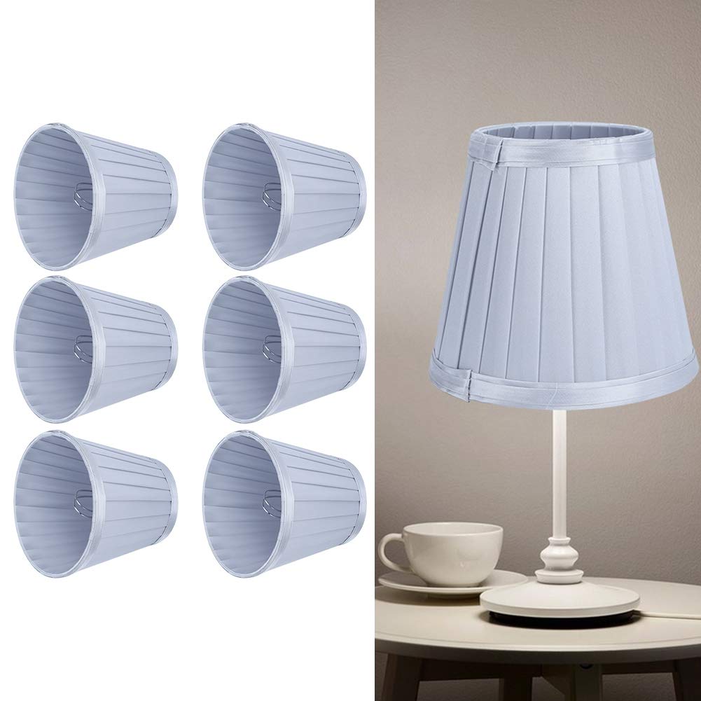 6Pcs Modern Fabric Lampshade Covers - Silver Light Bulb Shades for Chandelier & Wall Lamps | Elegant Home Lighting Decor for Living Room, Bedroom & Dining Room
