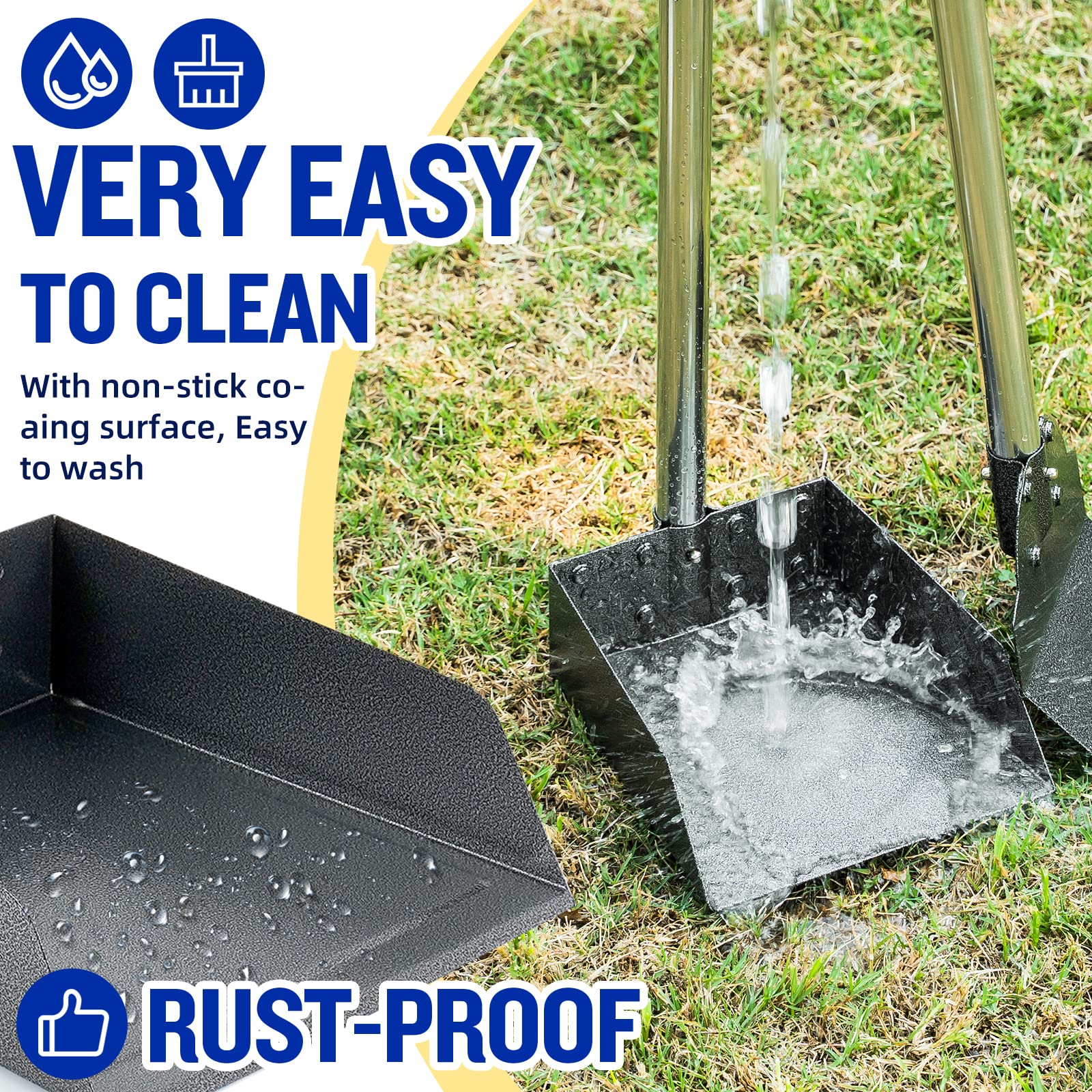 Adjustable Long Handle Dog Poop Scooper Set - 3-Pack Metal Tray Rake & Spade with Waste Bin for Easy Pet Cleanup | No Bending Required for Large & Small Dogs | Perfect for Backyards, Parks & Dog Walks