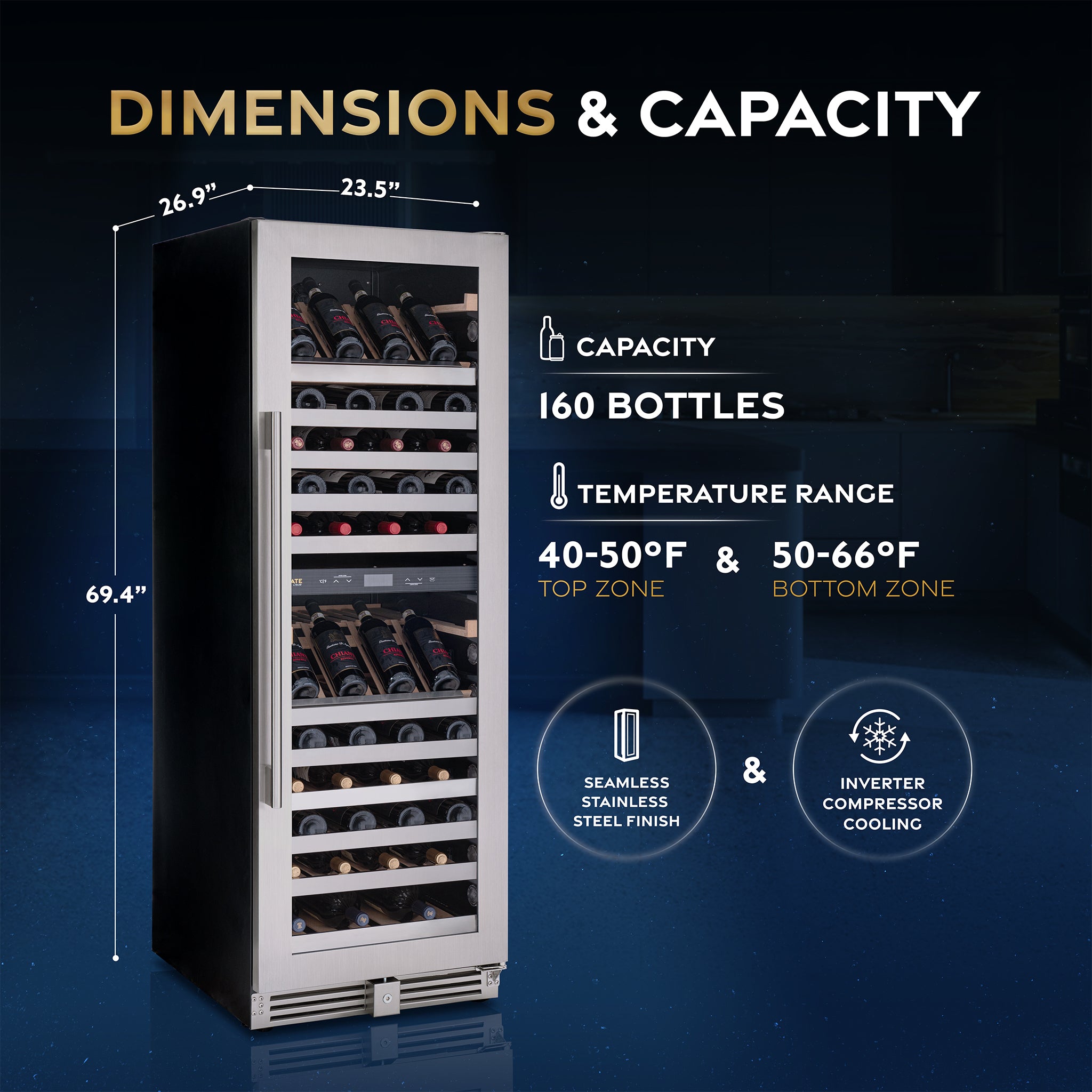 Newair® ESTATE 160 Bottle Freestanding Stainless Steel Wine Cooler Refrigerator - Perfect for Home Bars, Wine Cellars & Entertaining Spaces