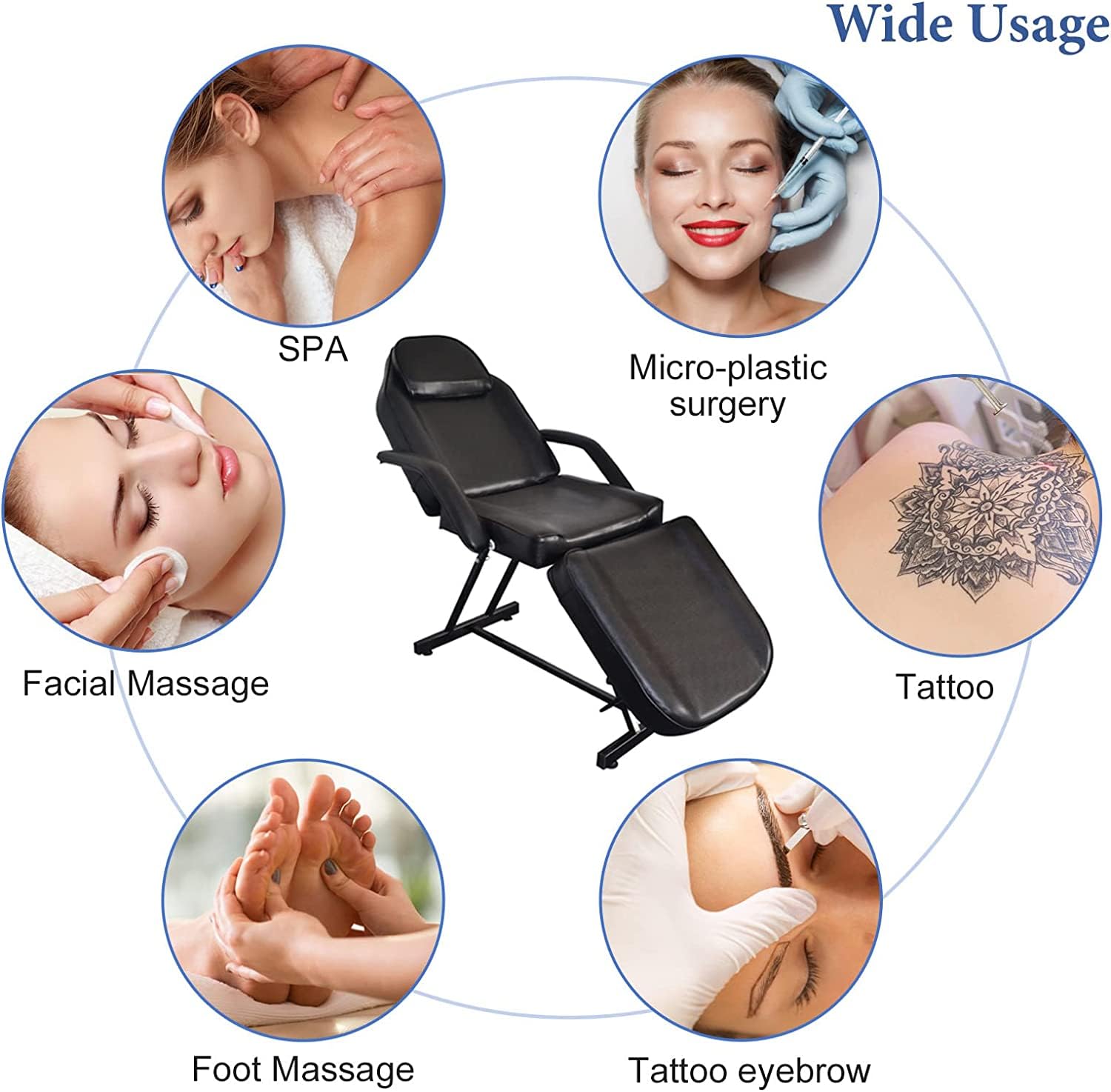 3-Section Adjustable Massage Table with 360° Rotating Stool - Professional Beauty Bed with Detachable Armrest & Headrest for Spa, Salon, and Home Massage Therapy | Perfect for Facial Treatments, Body Massage, and Relaxation Sessions