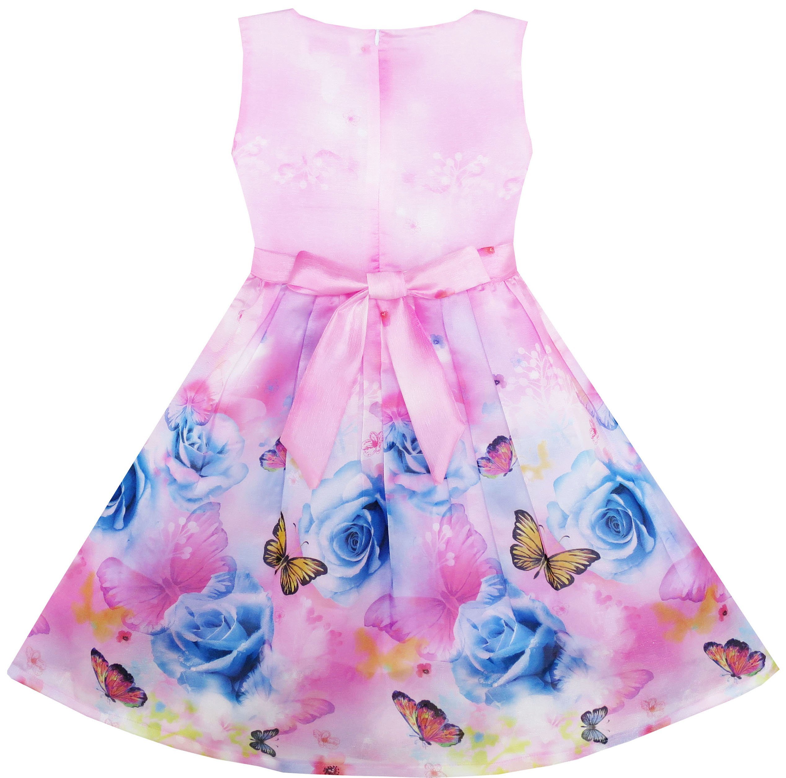 Sunny Fashion Girls Summer Dress with Rose Flower Print & Embroidery - Purple Floral Dress for Kids, Birthday Party, Photo Shoot & Special Occasions
