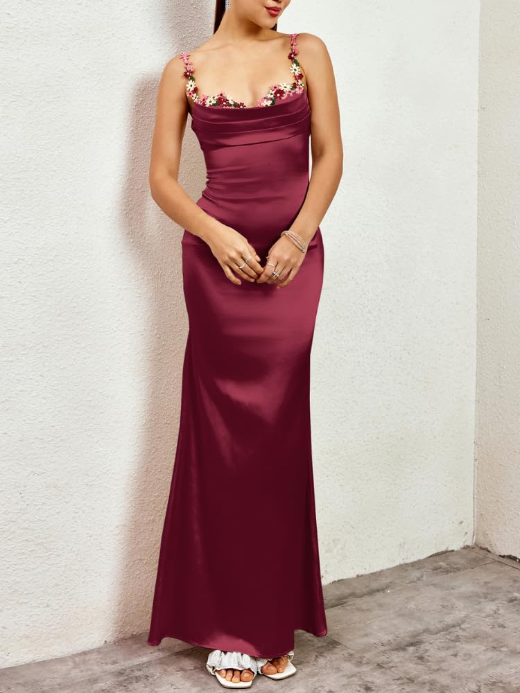 Colysmo Women's Satin Spaghetti Strap Slip Bodycon Maxi Dress - Elegant Sleeveless Evening Gown for Wedding Guest, Party & Formal Occasions | Perfect for Cocktail Events, Date Nights & Special Celebrations