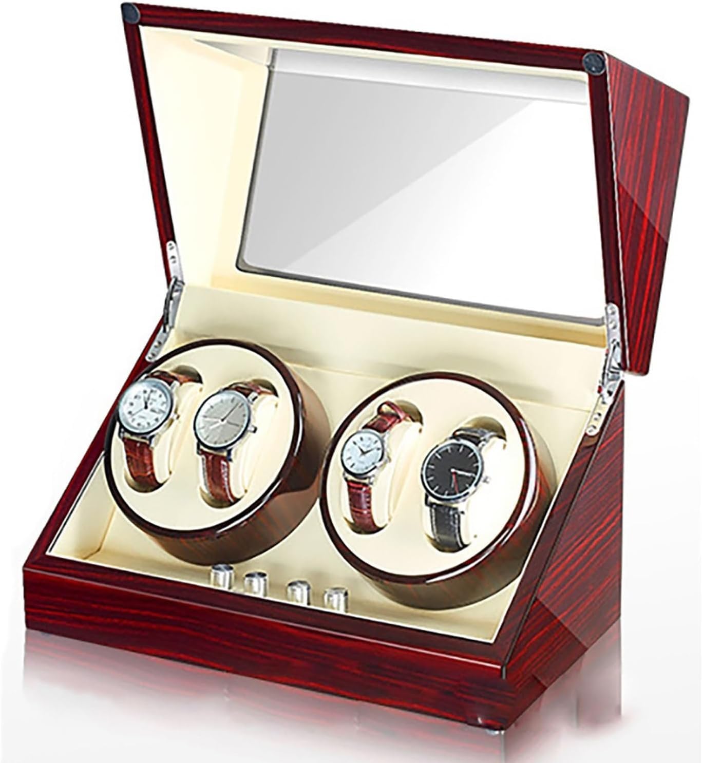 Premium 4-Watch Automatic Winder with Silent Motor, Leather Cushions & Wooden Storage Box - Perfect for Men & Women - Ideal for Watch Collectors, Travel & Home Display