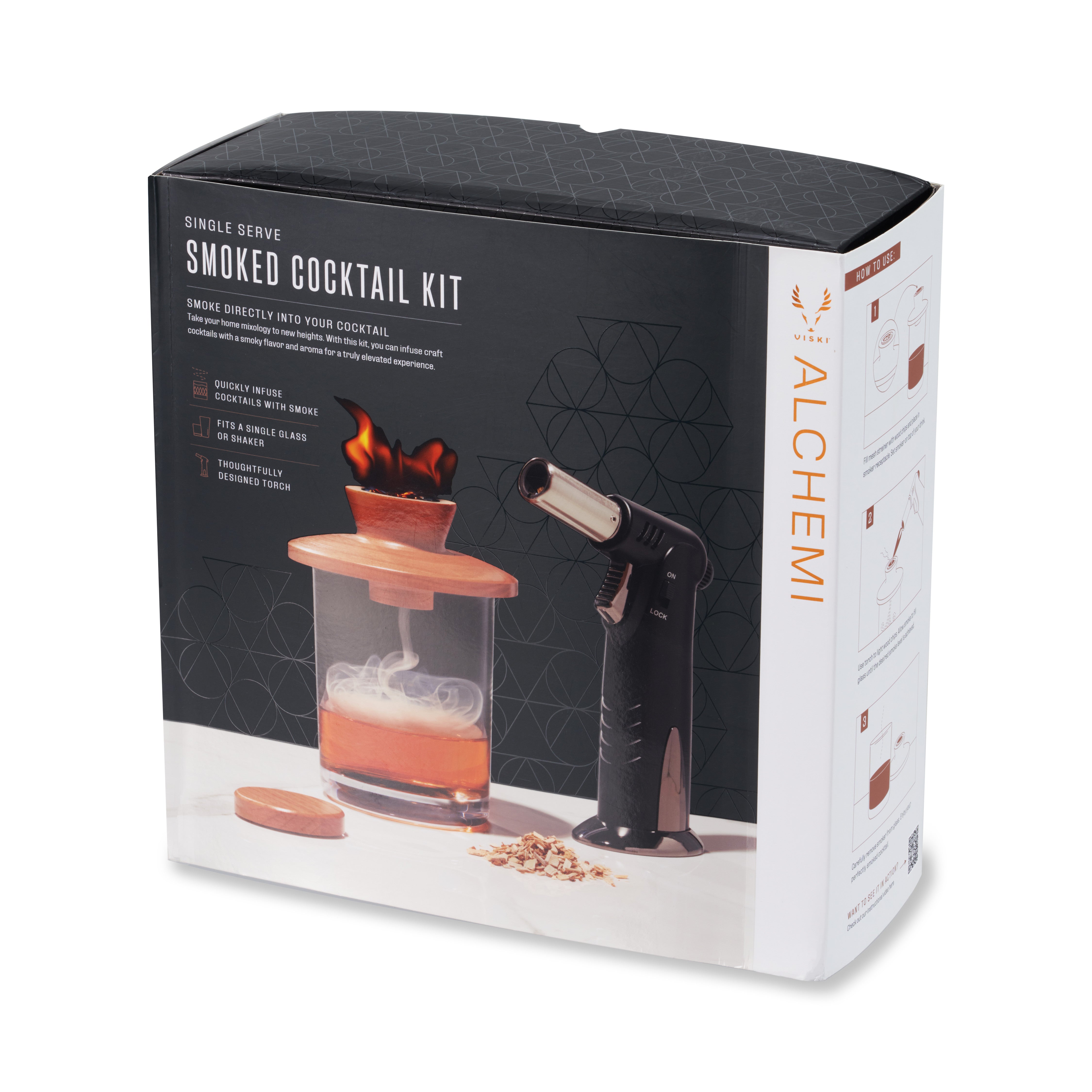 Premium Alchemi Single Serve Smoked Cocktail Kit - DIY Home Bar Mixing Set for Whiskey, Bourbon & Craft Cocktails | Perfect for Parties, Gifts & Home Entertaining