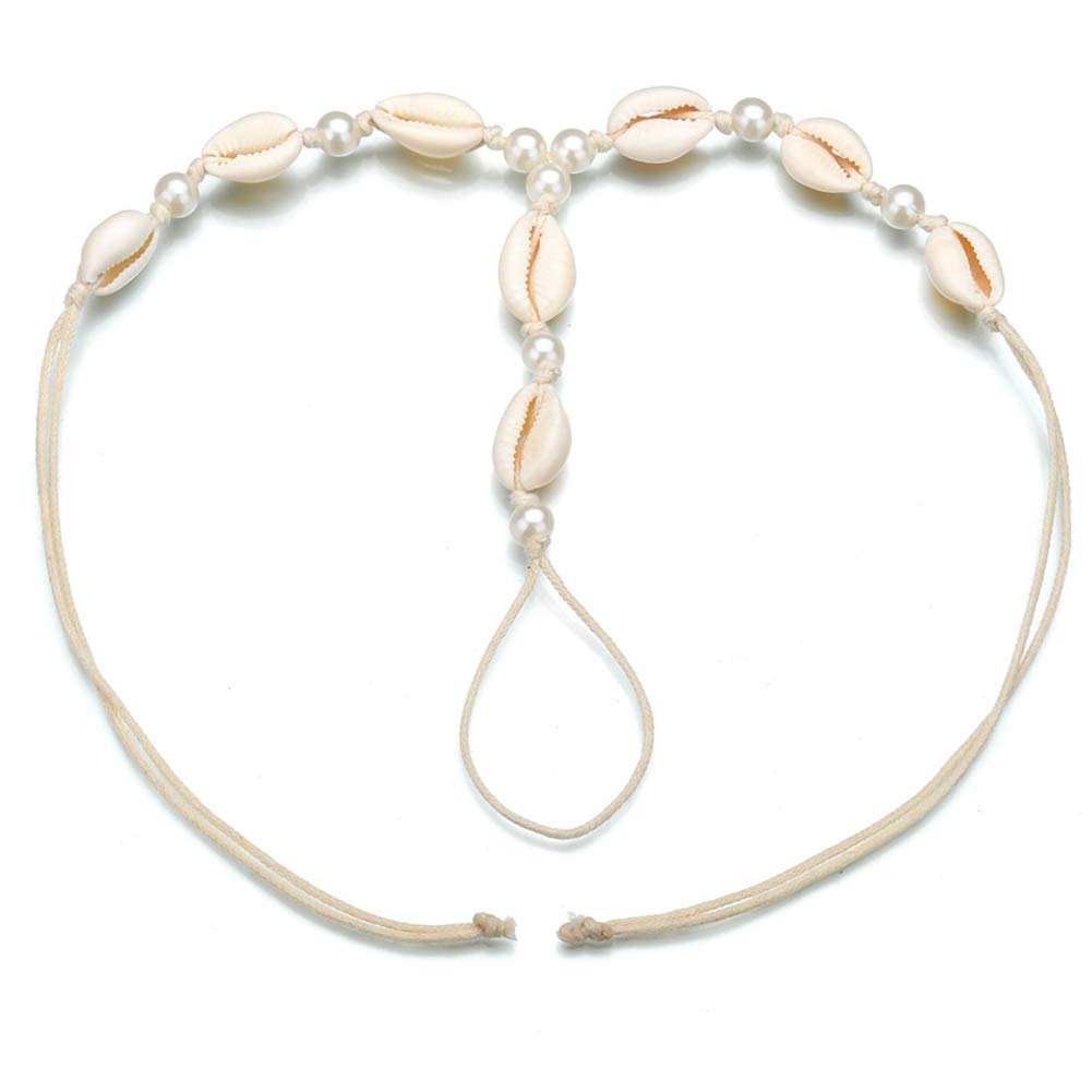 Bohemian Beach Women's Shell Faux Pearl Toe Ring & Ankle Chain Bracelet Set - Elegant Foot Jewelry for Girls, Summer Vacation Accessories, Perfect for Beach Parties and Boho Fashion