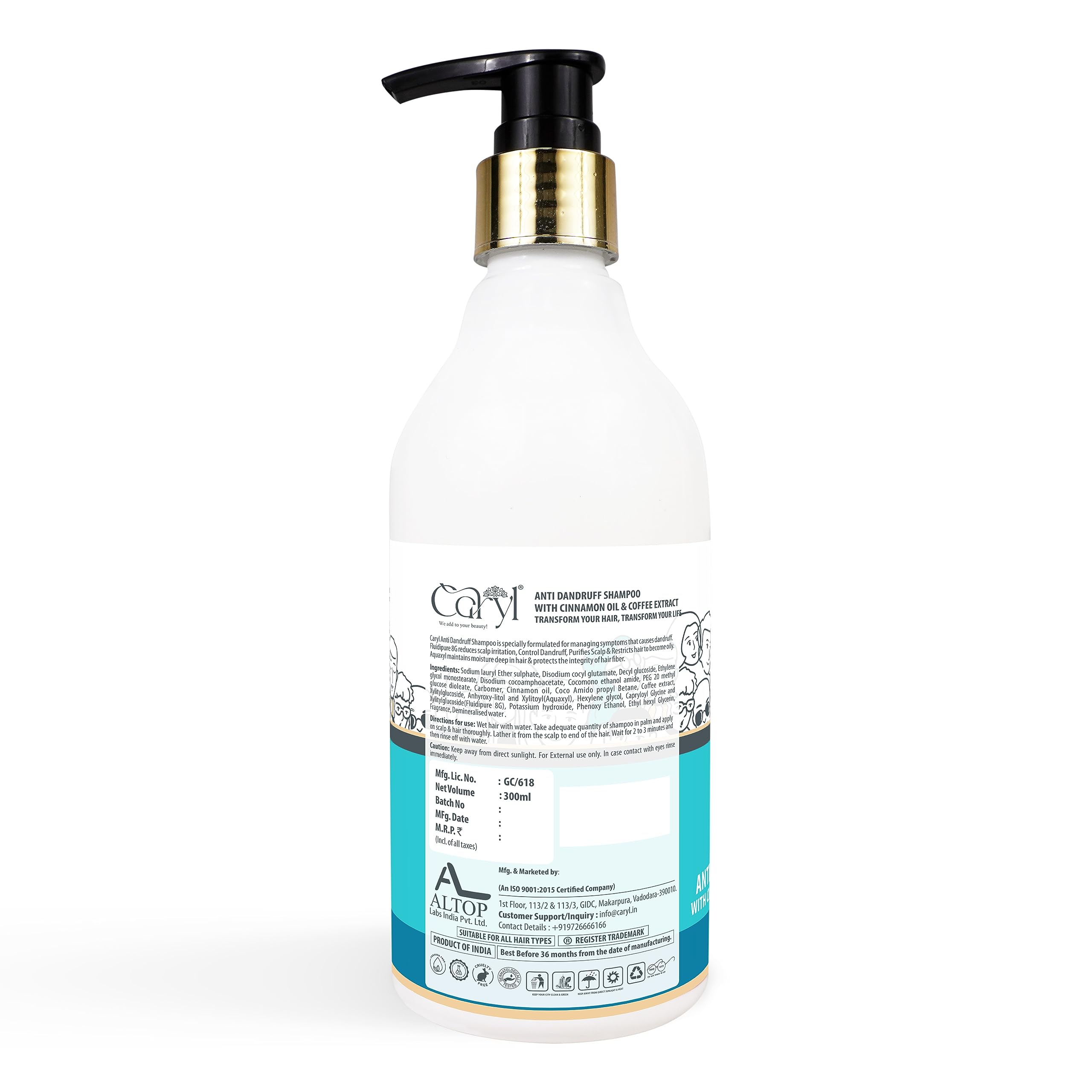 Anti Dandruff Shampoo with Cinnamon Oil & Coffee Extract - Clears Dandruff, Soothes Scalp Irritation for Men & Women - 300ml | Perfect for Daily Hair Care & Scalp Treatment