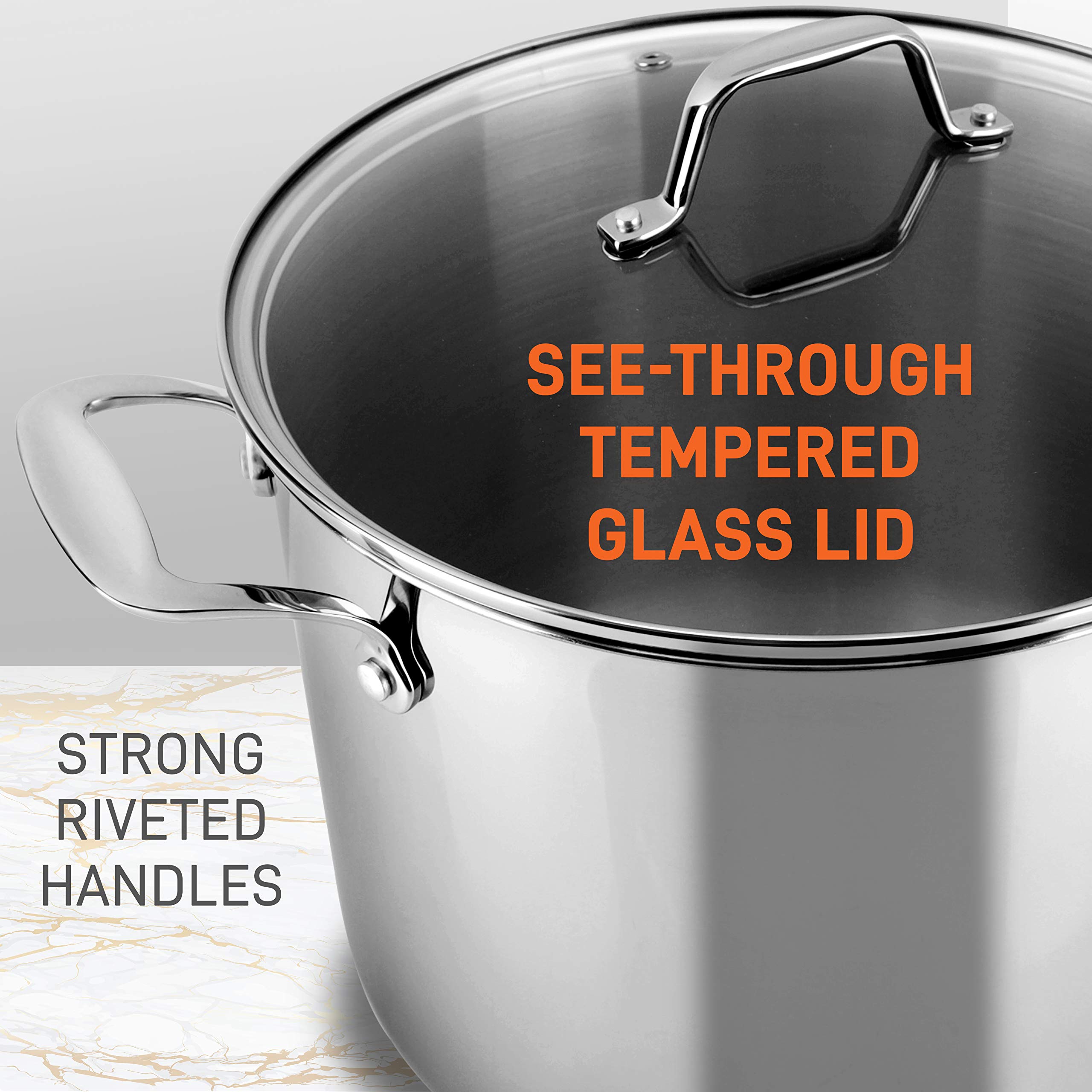 NutriChef 8-Quart Stainless Steel Stock Pot with Glass Lid - 18/8 Food Grade Induction Ready Cooking Pot for Soups, Stews, Pasta & Boiling - Heavy Duty Restaurant Quality Cookware for Home & Commercial Kitchens