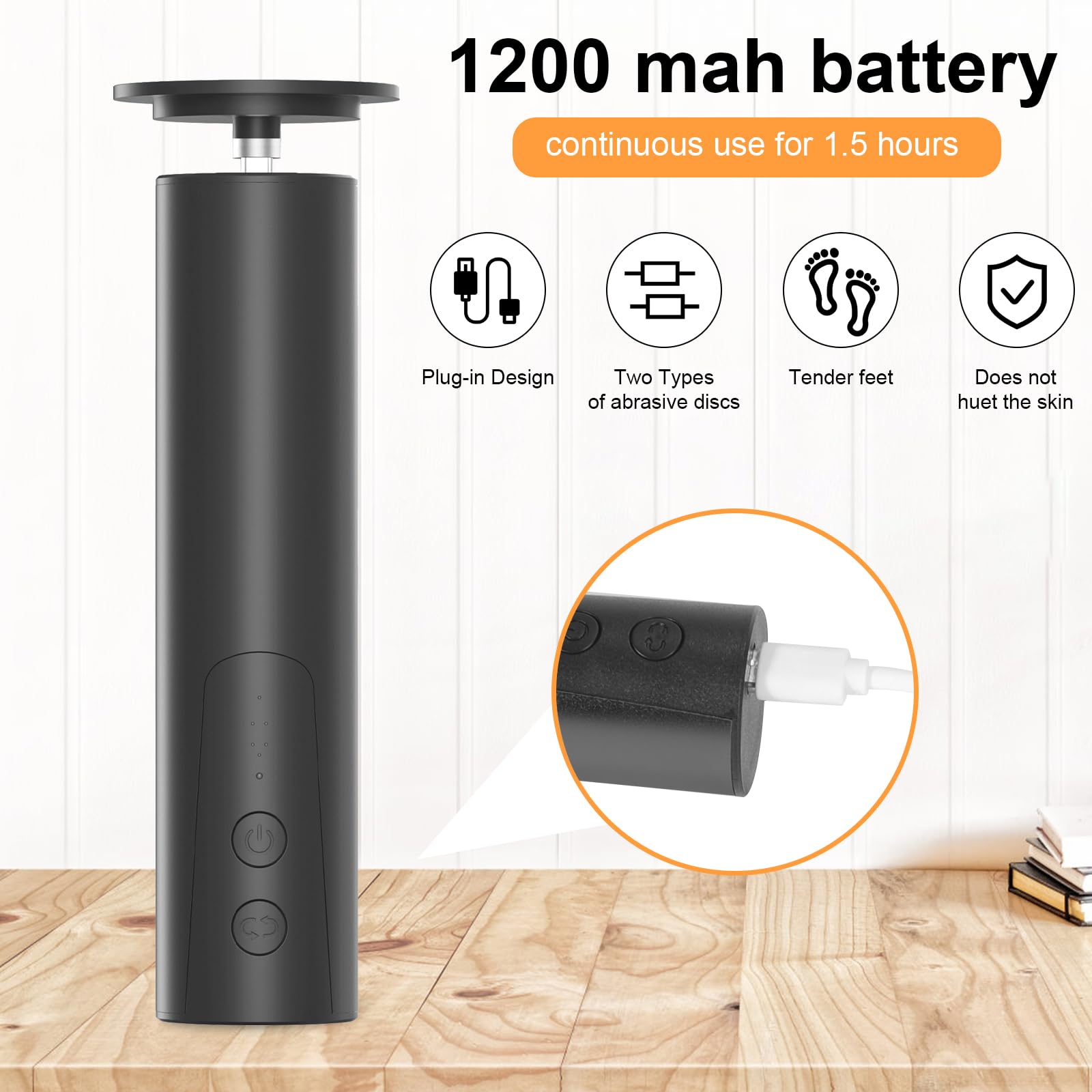 ELEOPTION Electric Callus Remover for Feet - 6 Speed Adjustable Rechargeable Foot File & Nail Grinder - Professional Pedicure Tool for Dry Dead Skin Removal - Perfect for Home Spa, Foot Care & Pedicure (Black)