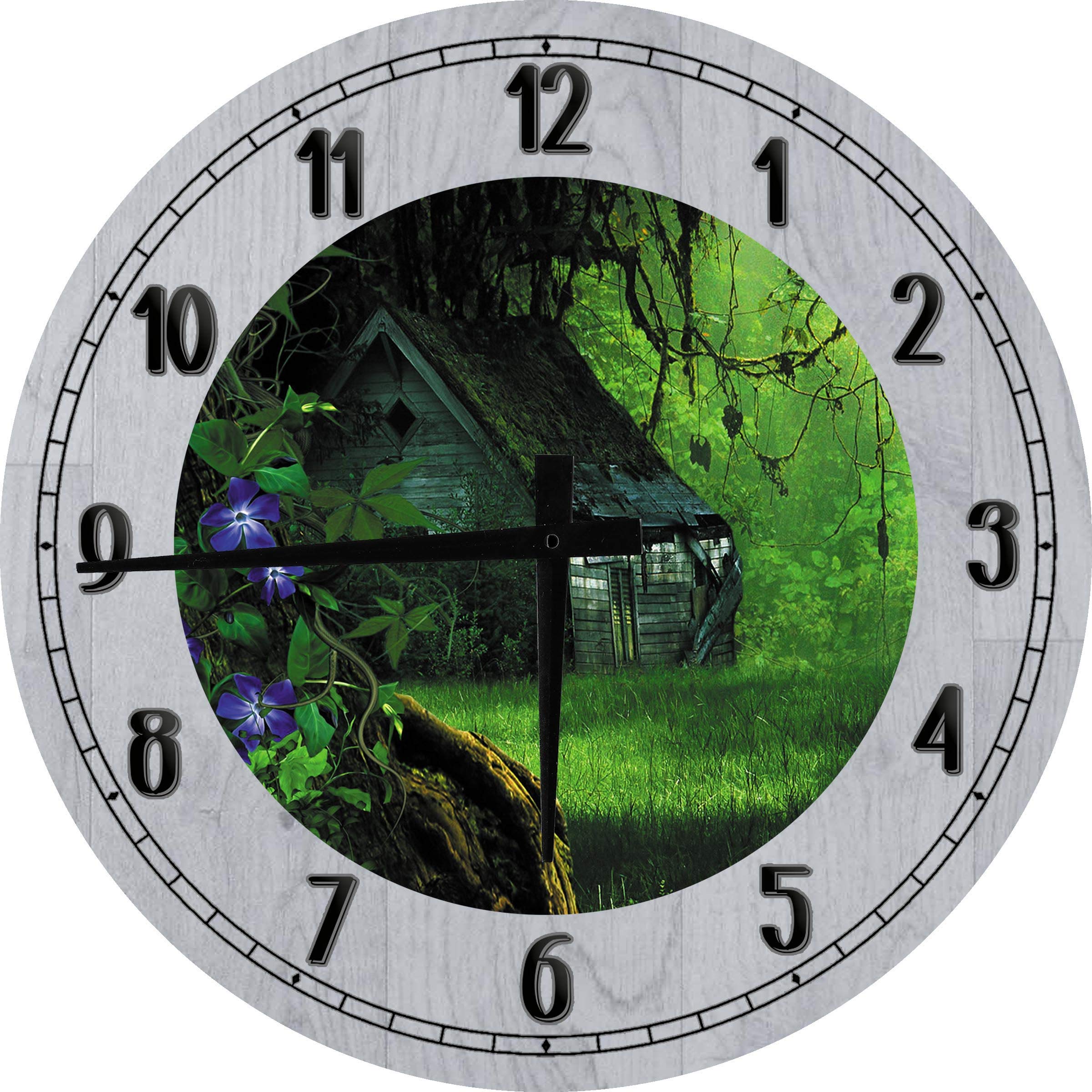Vintage Barn House Large 12 Inch Round Wood Wall Clock - Rustic Gray Home Decor for Living Room, Bedroom & Office - Farmhouse Style Wall Art