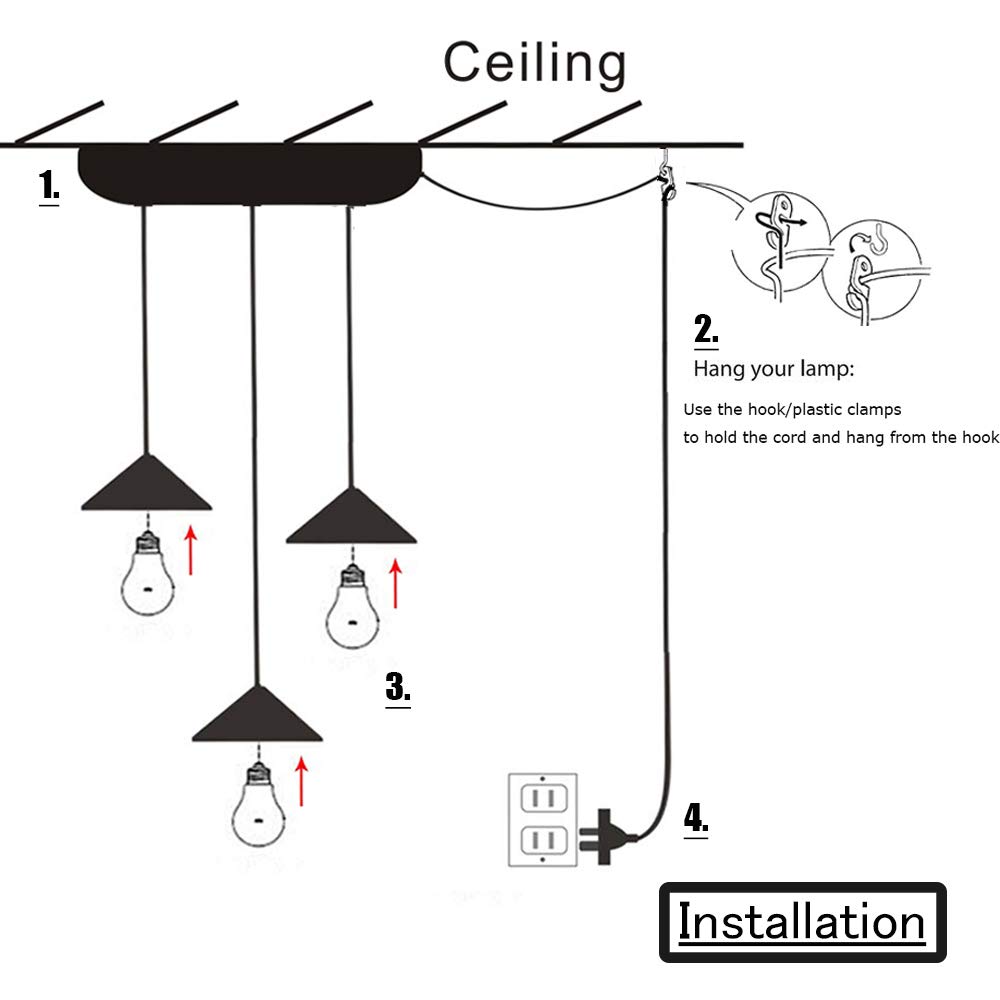 3-Light Plug-in Swag Pendant Chandelier with 15ft UL Cord - No Wiring Needed, Hanging Ceiling Light for Kitchen Island, Dining Room & Living Room Decor