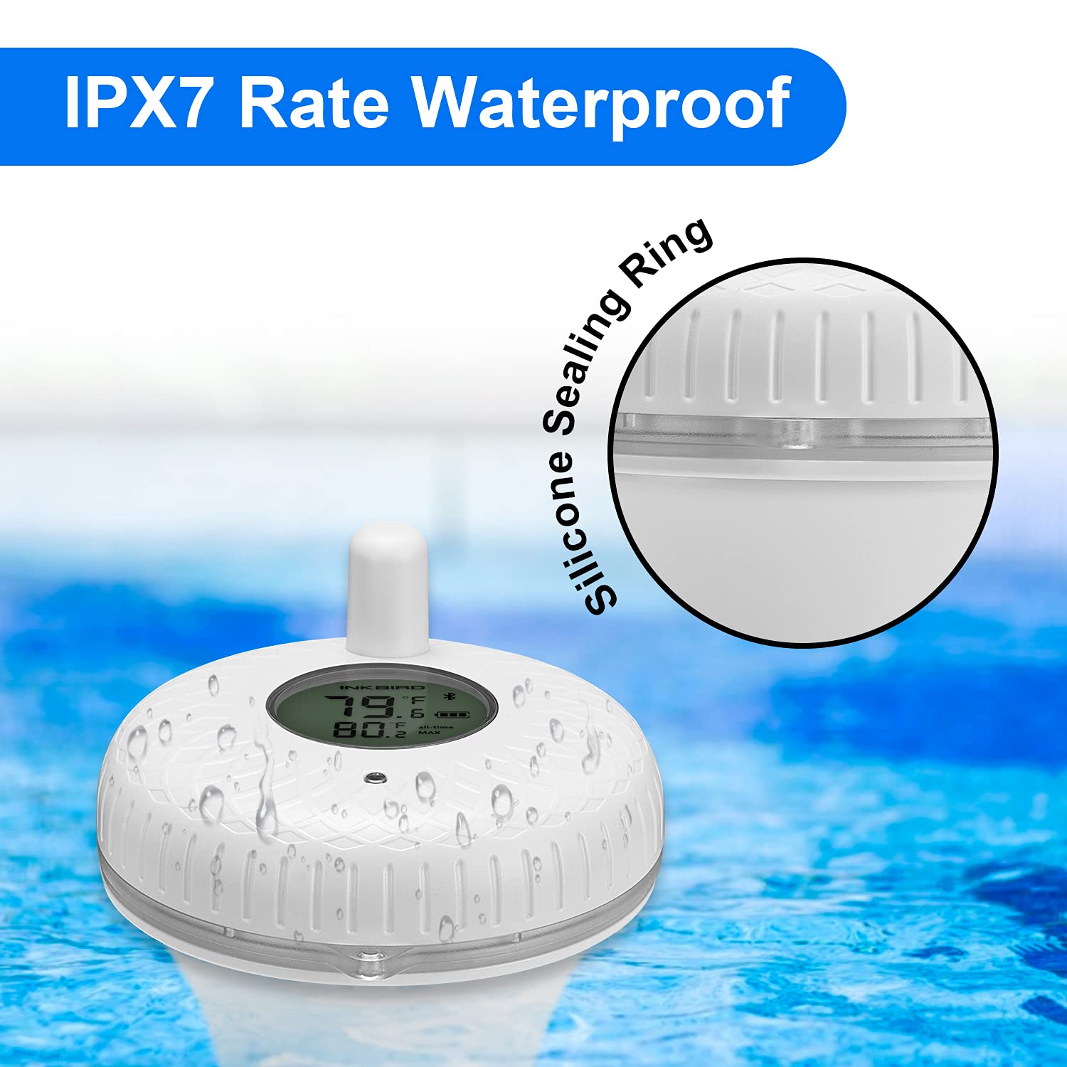 Wireless Bluetooth Pool Thermometer IBS P01B - Waterproof Floating Temperature Sensor for Swimming Pools, Hot Tubs & Spas - Monitor Water Temp Remotely via Smartphone App